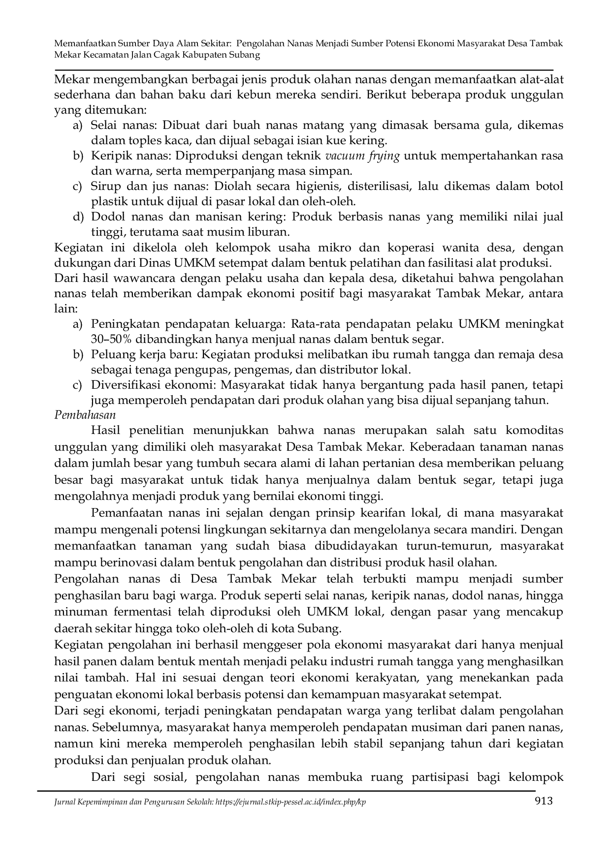 JURIS Memanfaatkan Sumber Daya Alam Sekitar Pengolahan Nanas Menjadi Sumber Potensi Ekonomi Masyarakat Desa Tambak Mekar Kecamatan Jalan Cagak Kabupaten Subang