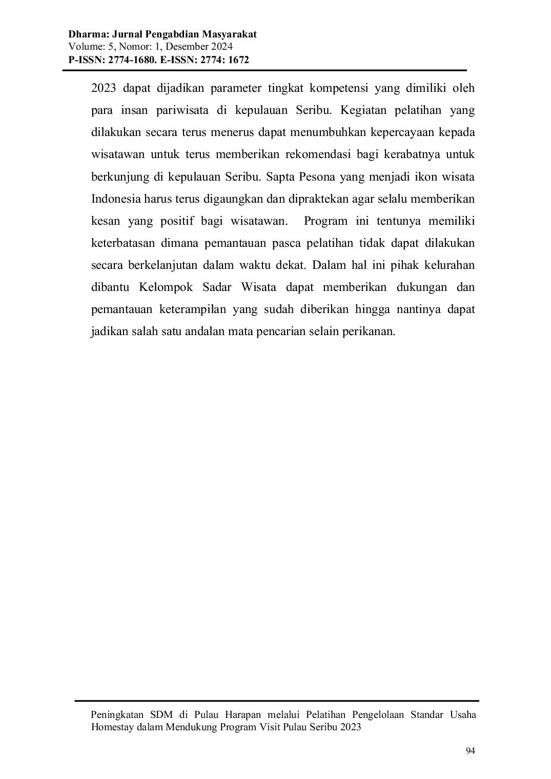 JURIS Peningkatan SDM di Pulau Harapan melalui Pelatihan Pengelolaan Standar Usaha Homestay dalam Mendukung Program Visit Pulau Seribu 2023