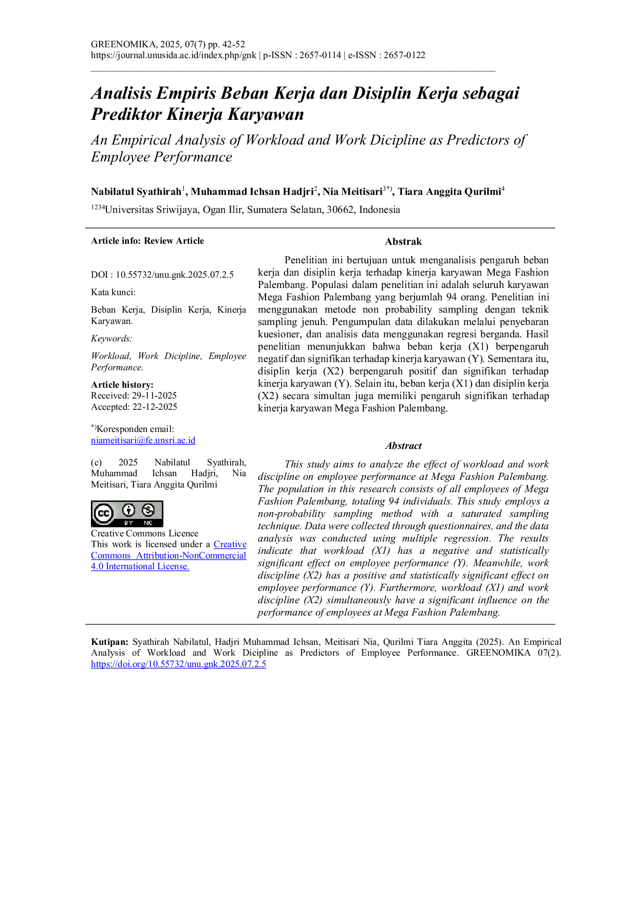JURIS An Empirical Analysis of Workload and Work Dicipline as Predictors of Employee Performance