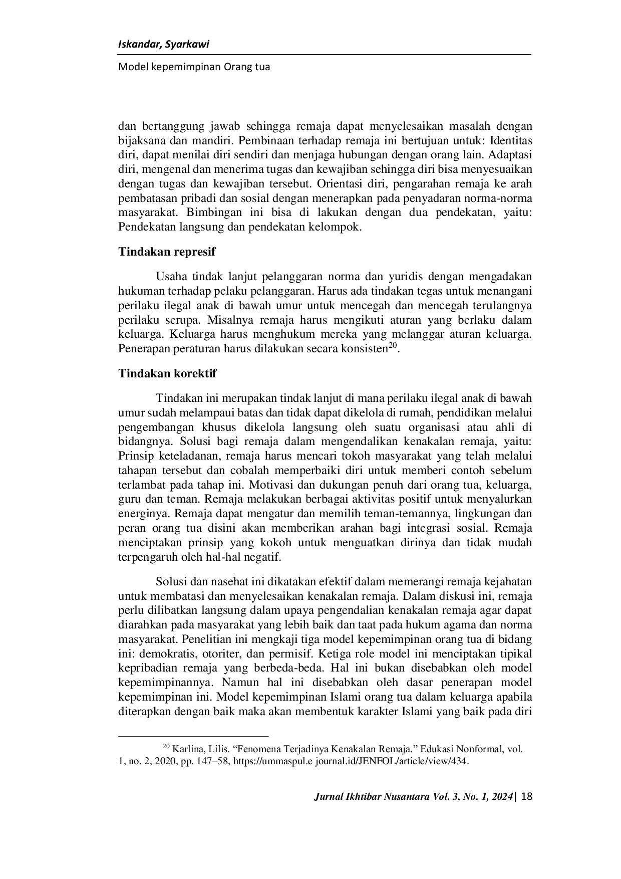 JURIS Model Kepemimpinan Islami Orang Tua Dalam Keluarga Menuju Pengembangan Pendidikan Karakter Bagi Anak Masa Depan