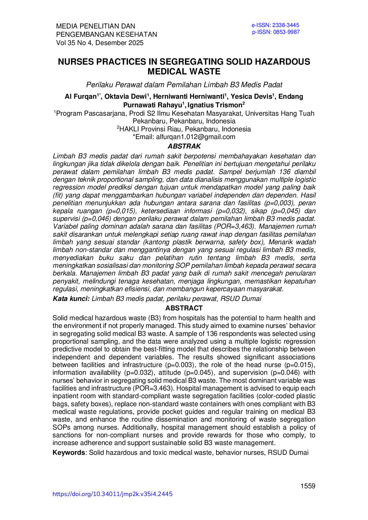 JURIS Nurses Practices In Segregating Solid Hazardous Medical Waste