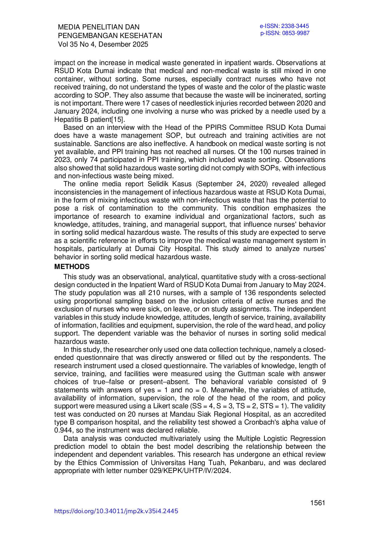 JURIS Nurses Practices In Segregating Solid Hazardous Medical Waste