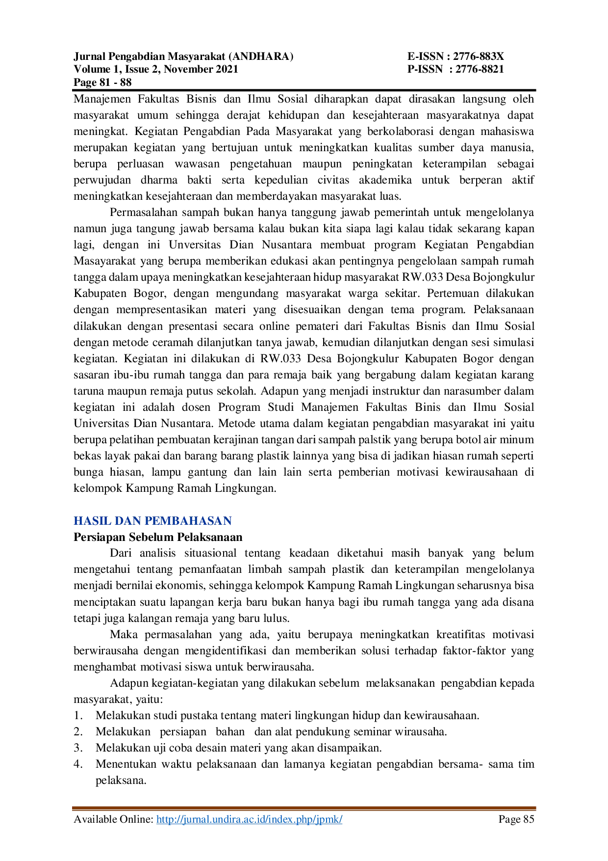 JURIS Pemanfaatan Sampah Plastik Rumah Tangga Dalam Upaya Meningkatkan Kualitas Hidup Masyarakat