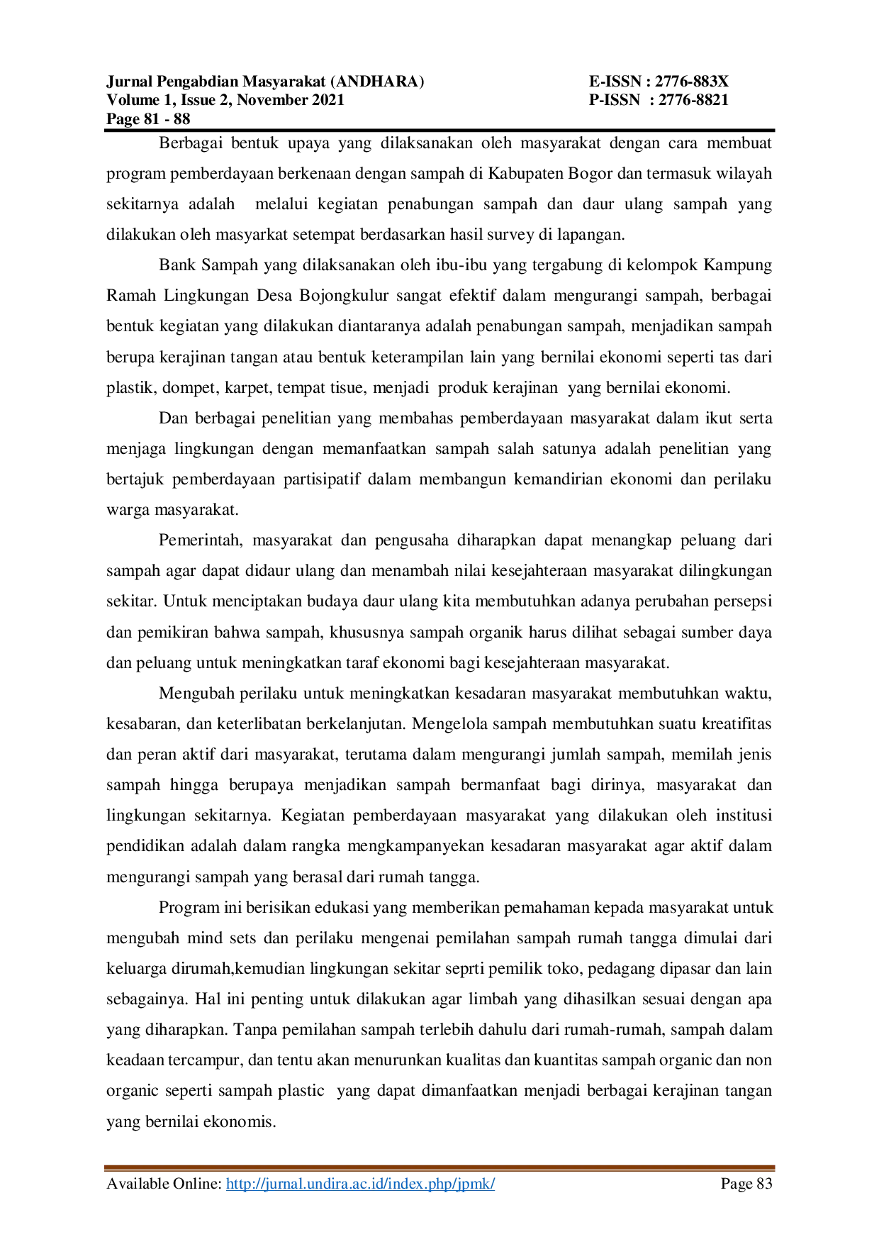 JURIS Pemanfaatan Sampah Plastik Rumah Tangga Dalam Upaya Meningkatkan Kualitas Hidup Masyarakat