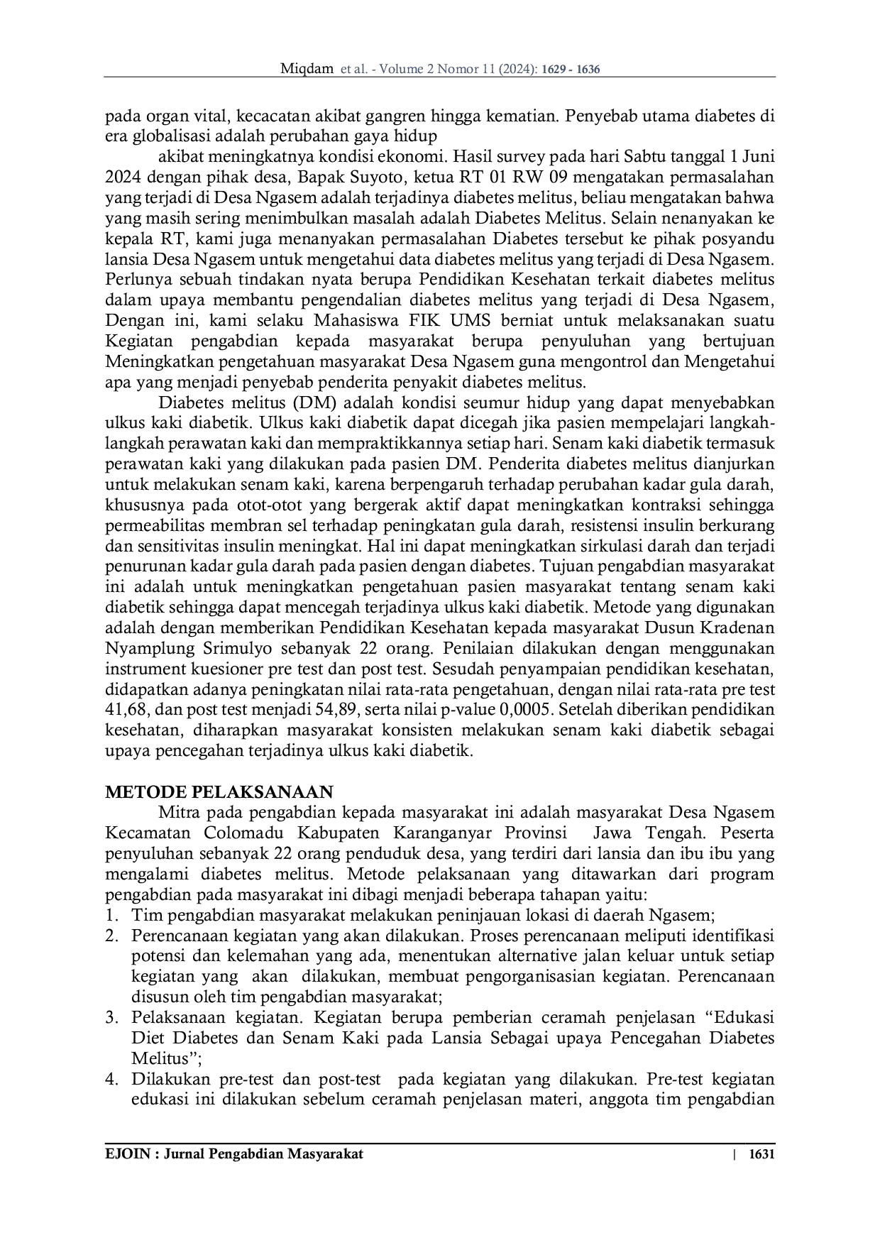 JURIS Edukasi Diet Diabetes Dan Senam Kaki Pada Lansia Sebagai Upaya Pencegahan Diabetes Melitus