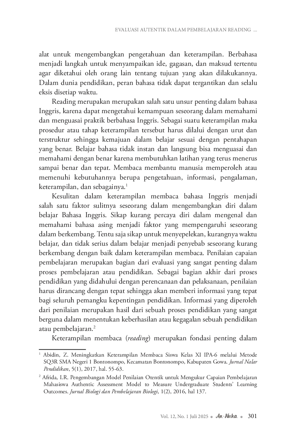 JURIS Evaluasi Autentik dalam Pembelajaran Reading Menilai Pemahaman secara Kontekstual