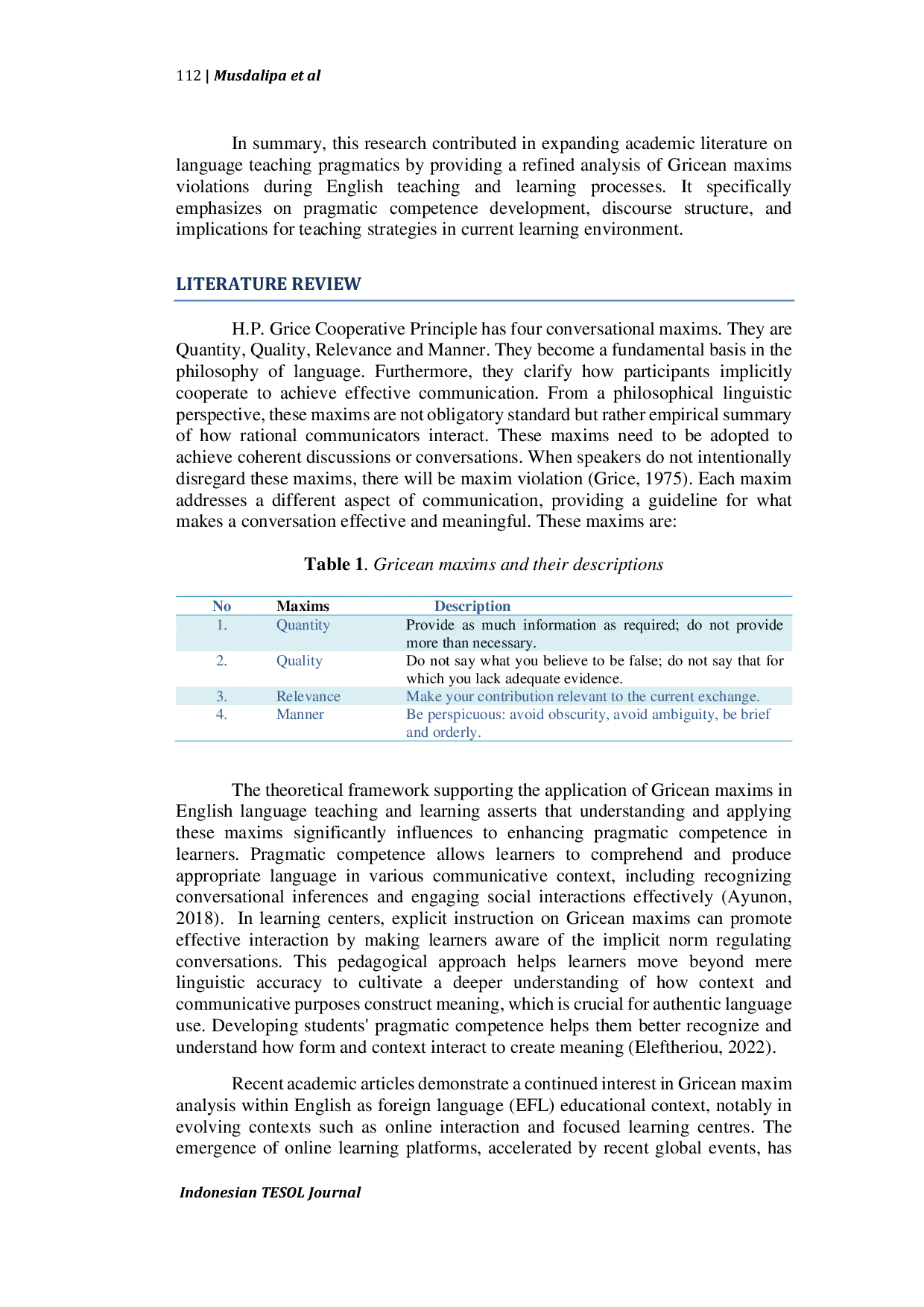 JURIS A Gricean Maxim Analysis in English Teaching and Learning Process at English Learning Centre