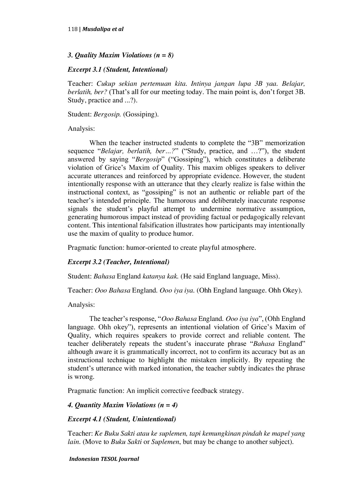 JURIS A Gricean Maxim Analysis in English Teaching and Learning Process at English Learning Centre