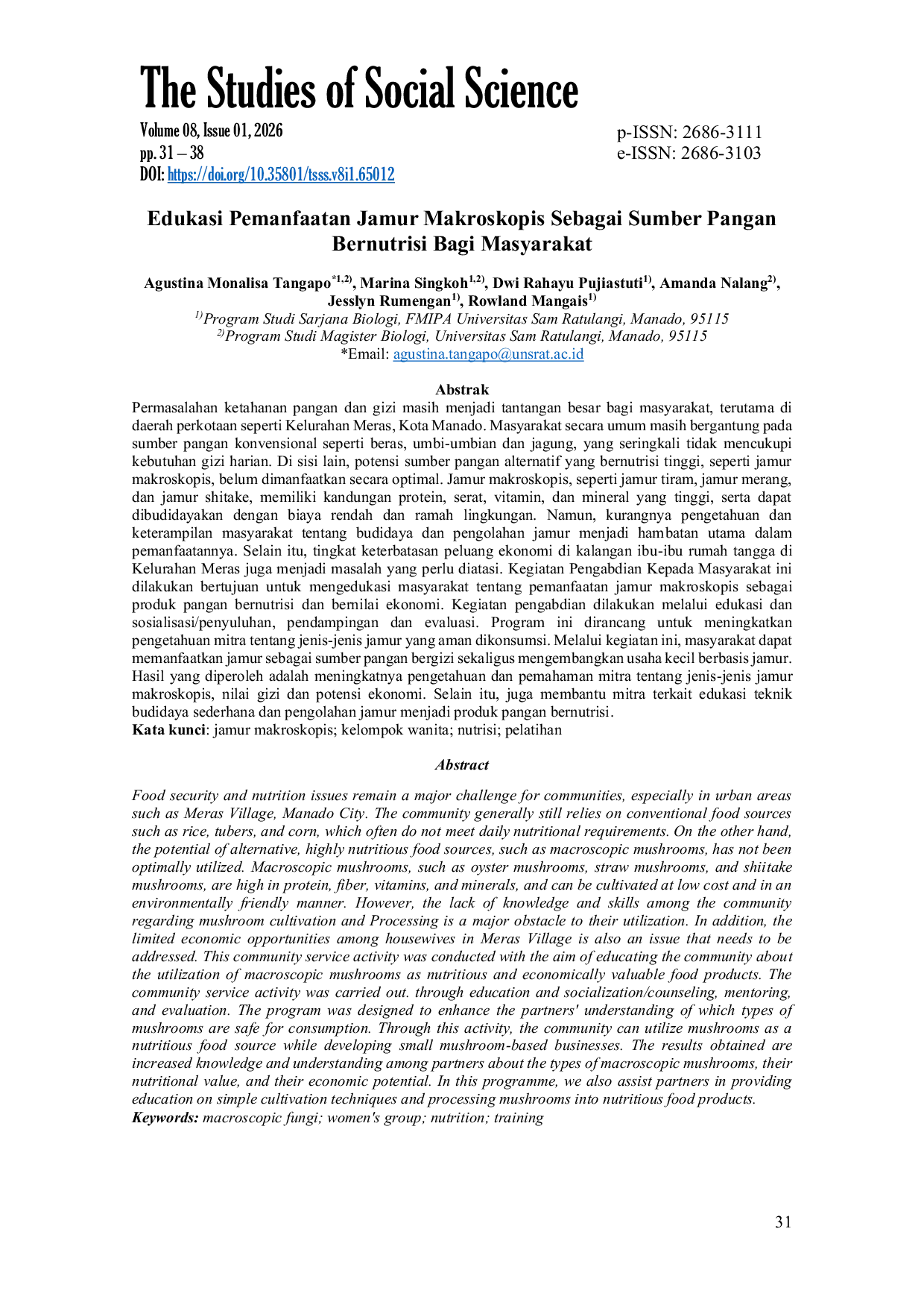 JURIS Edukasi Pemanfaatan Jamur Makroskopis Sebagai Sumber Pangan Bernutrisi Bagi Masyarakat