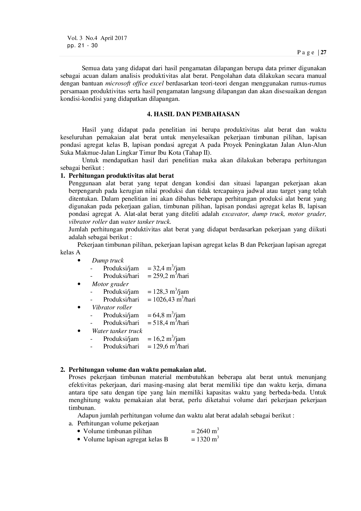 JURIS Analisis Produktivitas Alat Berat Pada Pekerjaan Timbunan