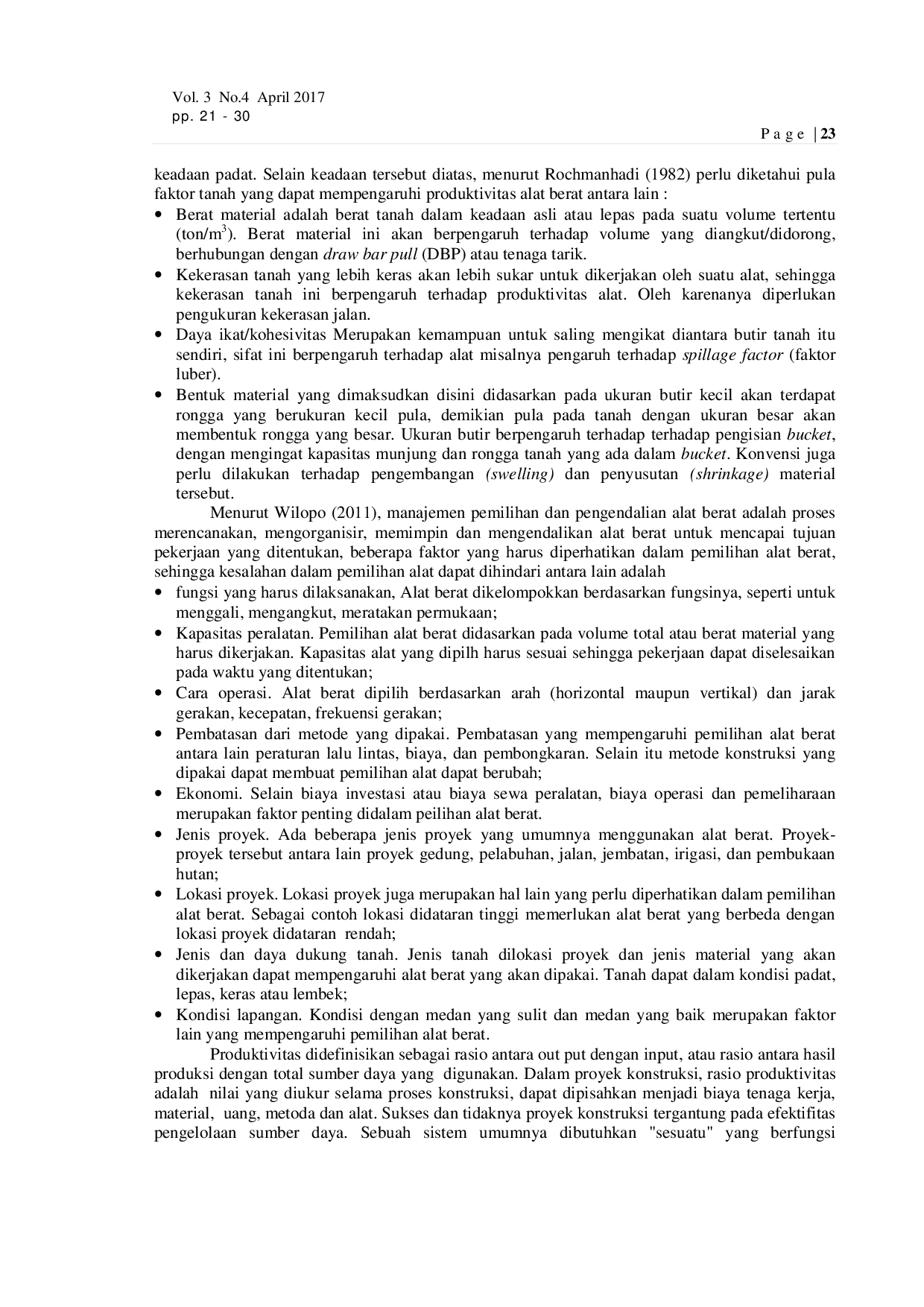 JURIS Analisis Produktivitas Alat Berat Pada Pekerjaan Timbunan