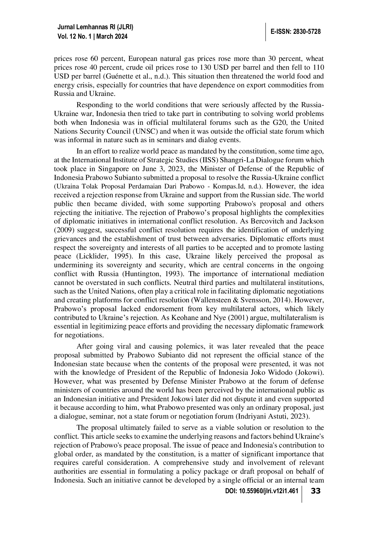 JURIS Analysis of Ukraine s Rejection of the Russian Ukrainian Conflict Resolution Proposal Proposed by Defence Minister Prabowo Subianto and its Solution