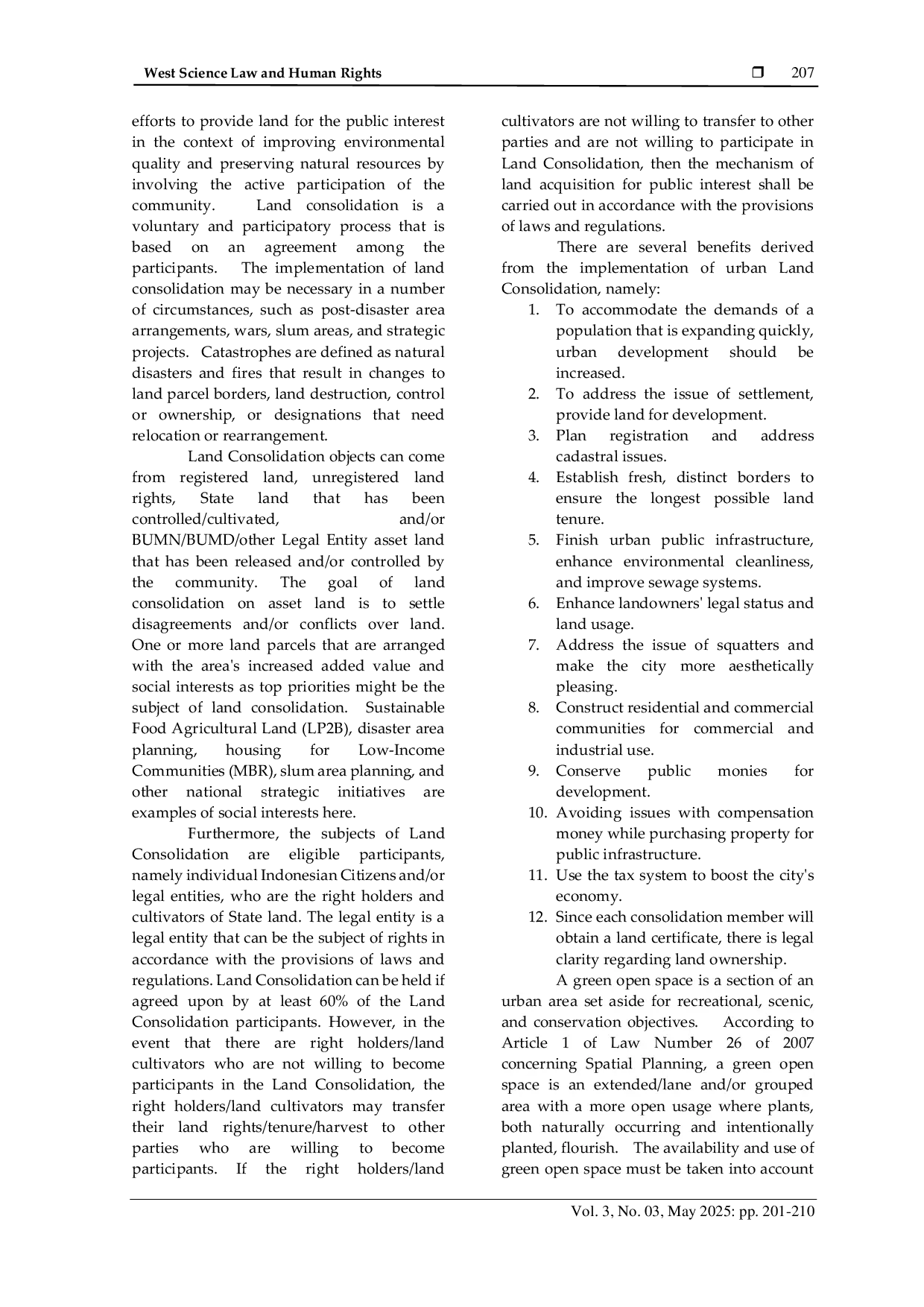 JURIS Land Consolidation as One of The Solutions in Providing Green Open Space in Urban Areas in Indonesia