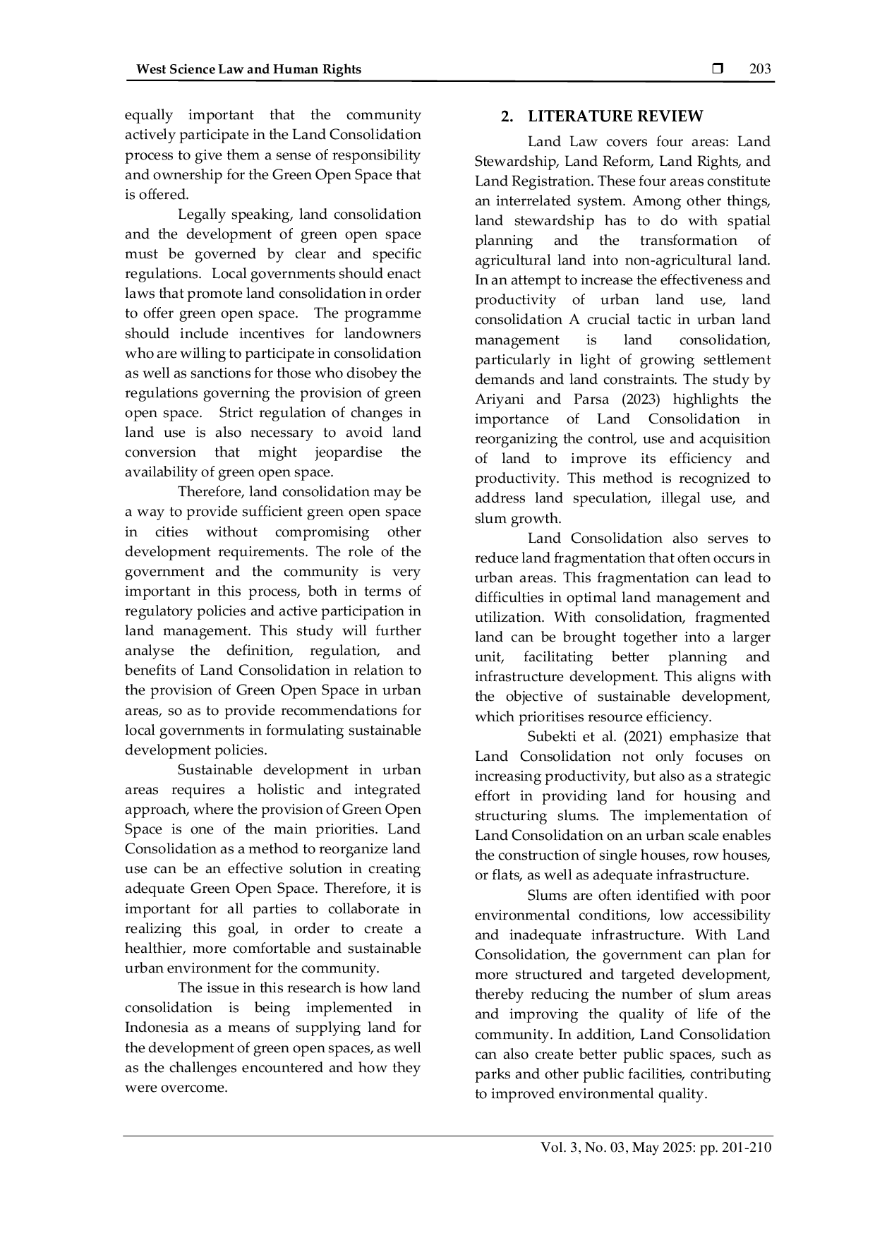 JURIS Land Consolidation as One of The Solutions in Providing Green Open Space in Urban Areas in Indonesia