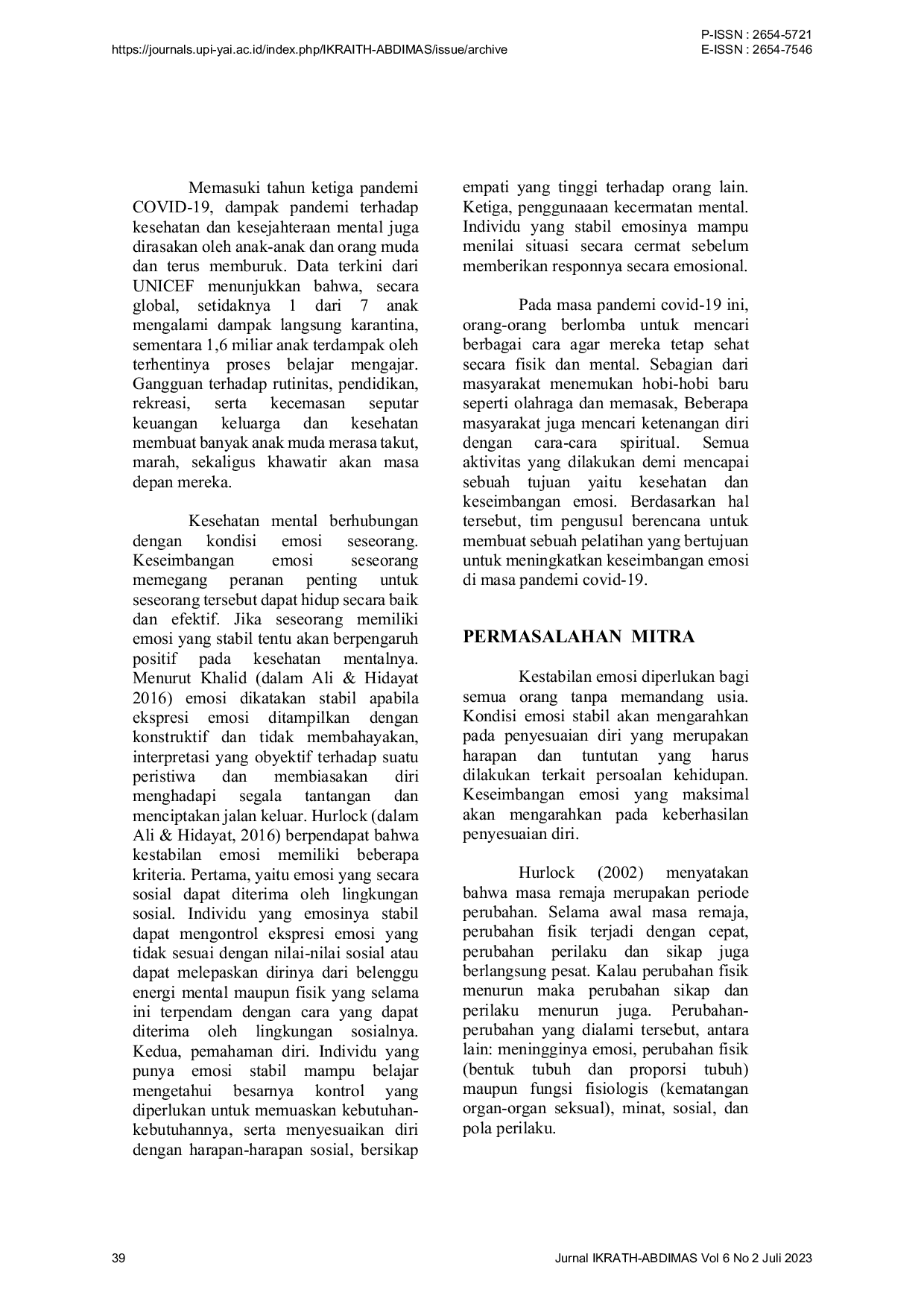 JURIS Pelatihan Keseimbangan Emosi Di Masa Pandemi Covid 19 SMPN 88 Jakarta Barat