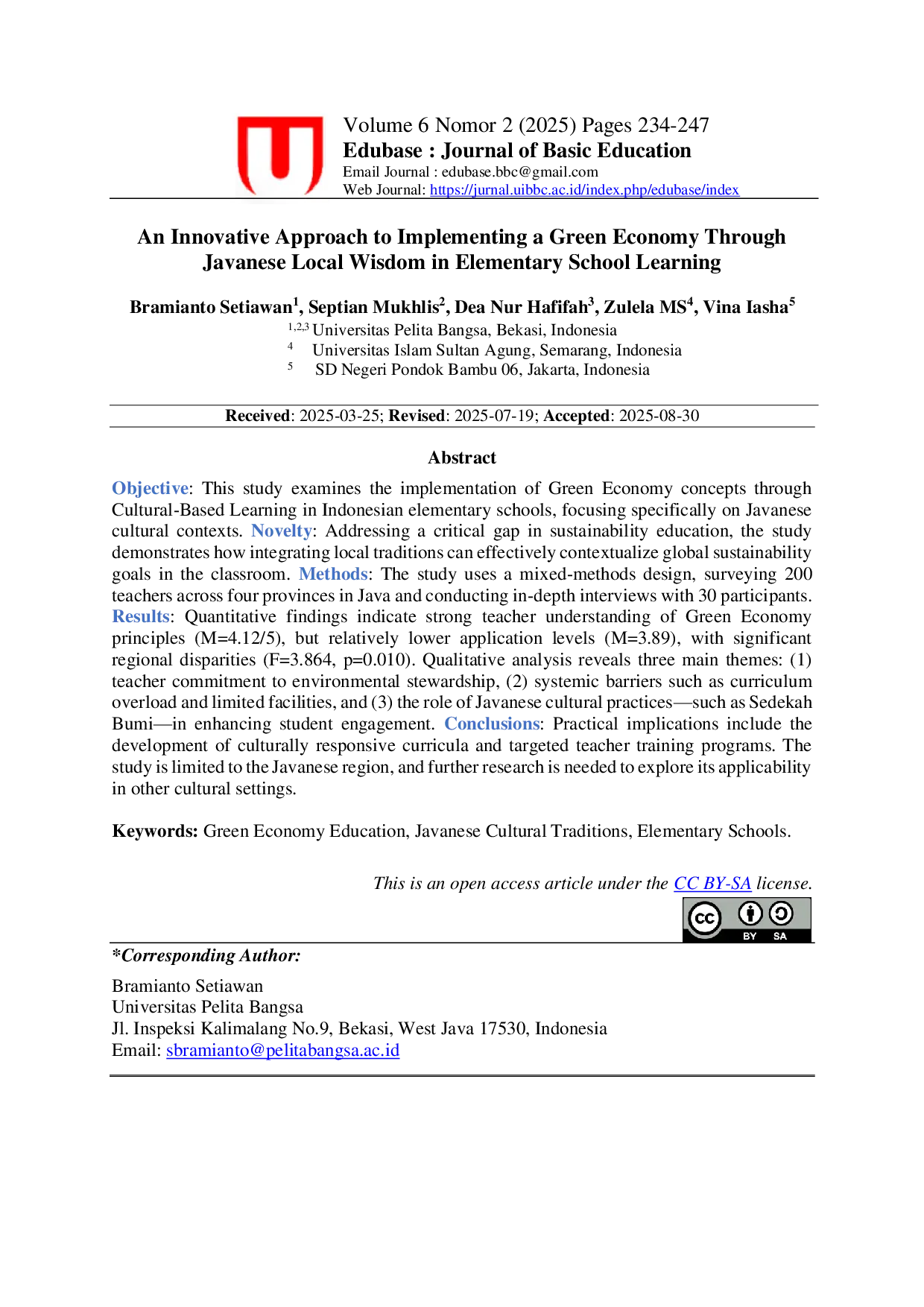 JURIS An Innovative Approach to Implementing a Green Economy Through Javanese Local Wisdom in Elementary School Learning