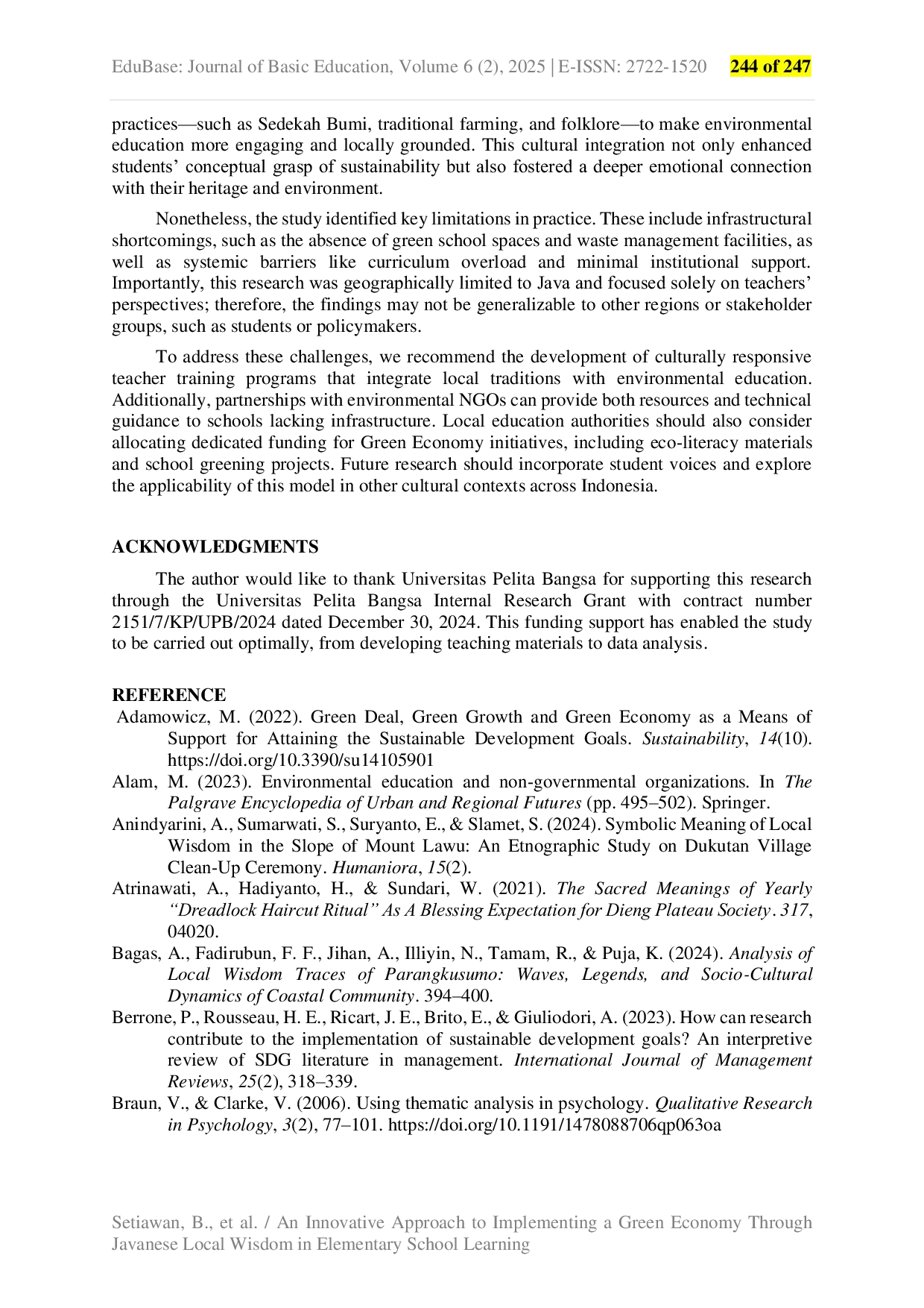 JURIS An Innovative Approach to Implementing a Green Economy Through Javanese Local Wisdom in Elementary School Learning