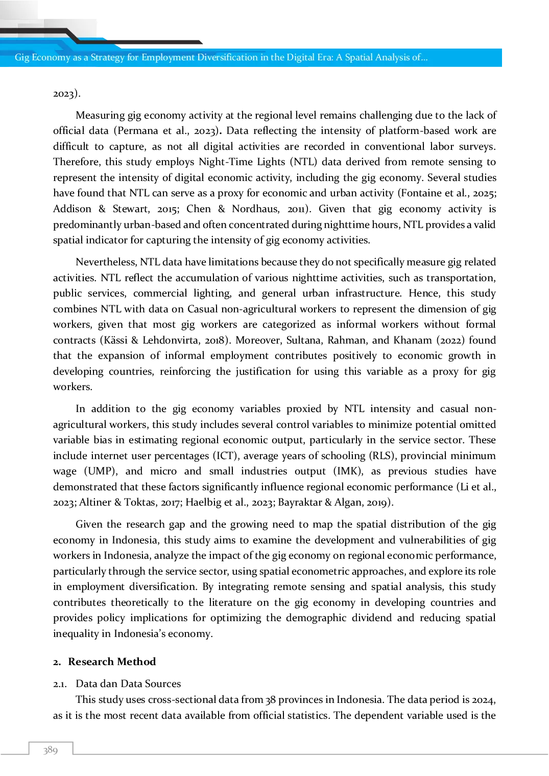 JURIS Ekonomi Gig sebagai Strategi Diversifikasi Lapangan Kerja di Era Digital Analisis Spasial Perekonomian Indonesia Menggunakan Pendekatan Penginderaan Jauh