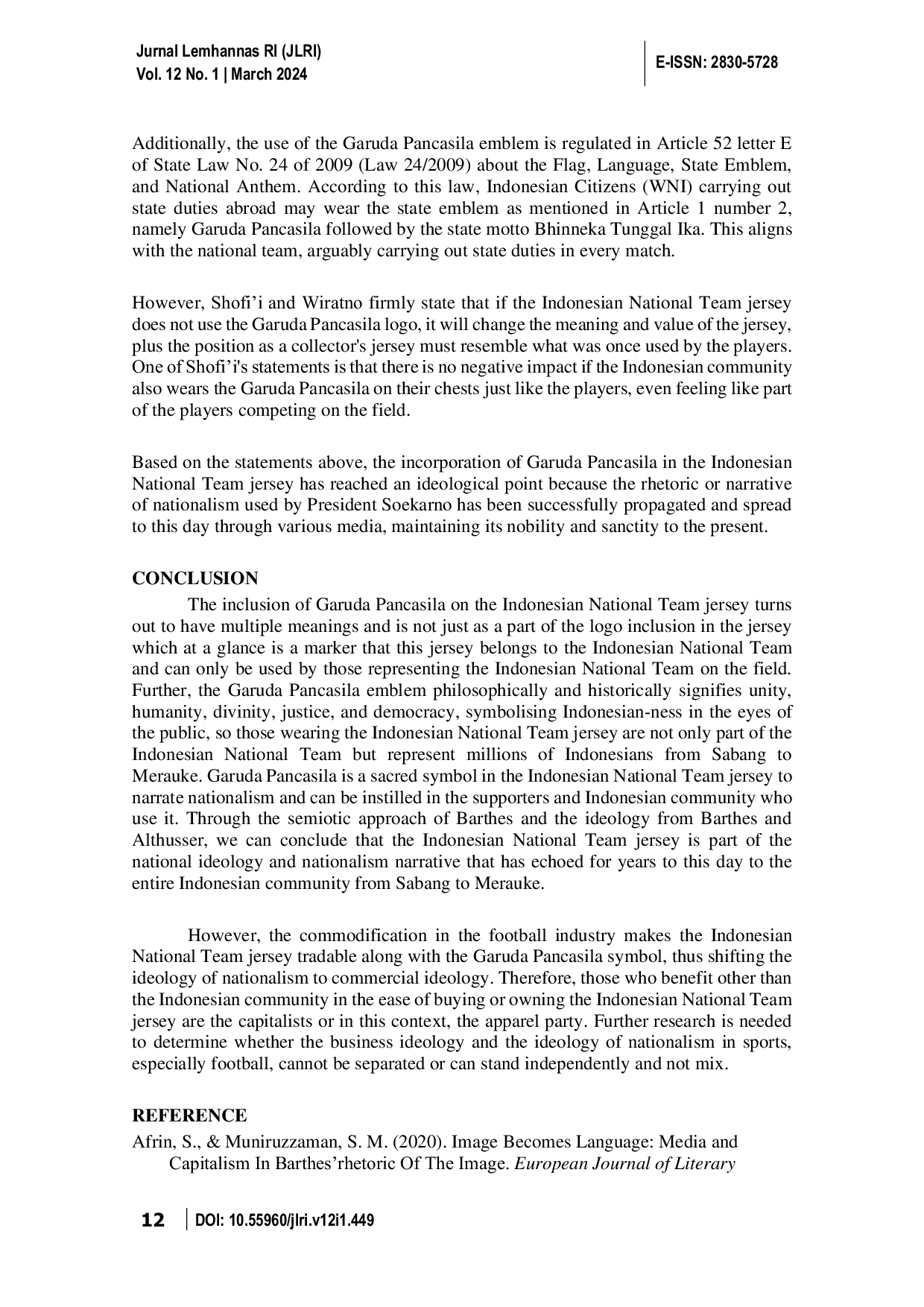 JURIS Semiotic Analysis of The Garuda Pancasila on The Indonesian National Football Team Jersey