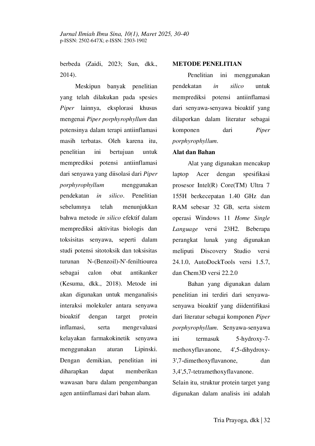 JURIS Analisis Prediksi Efek Antiinflamasi Pada Piper Porphyrophyllum Secara In Silico