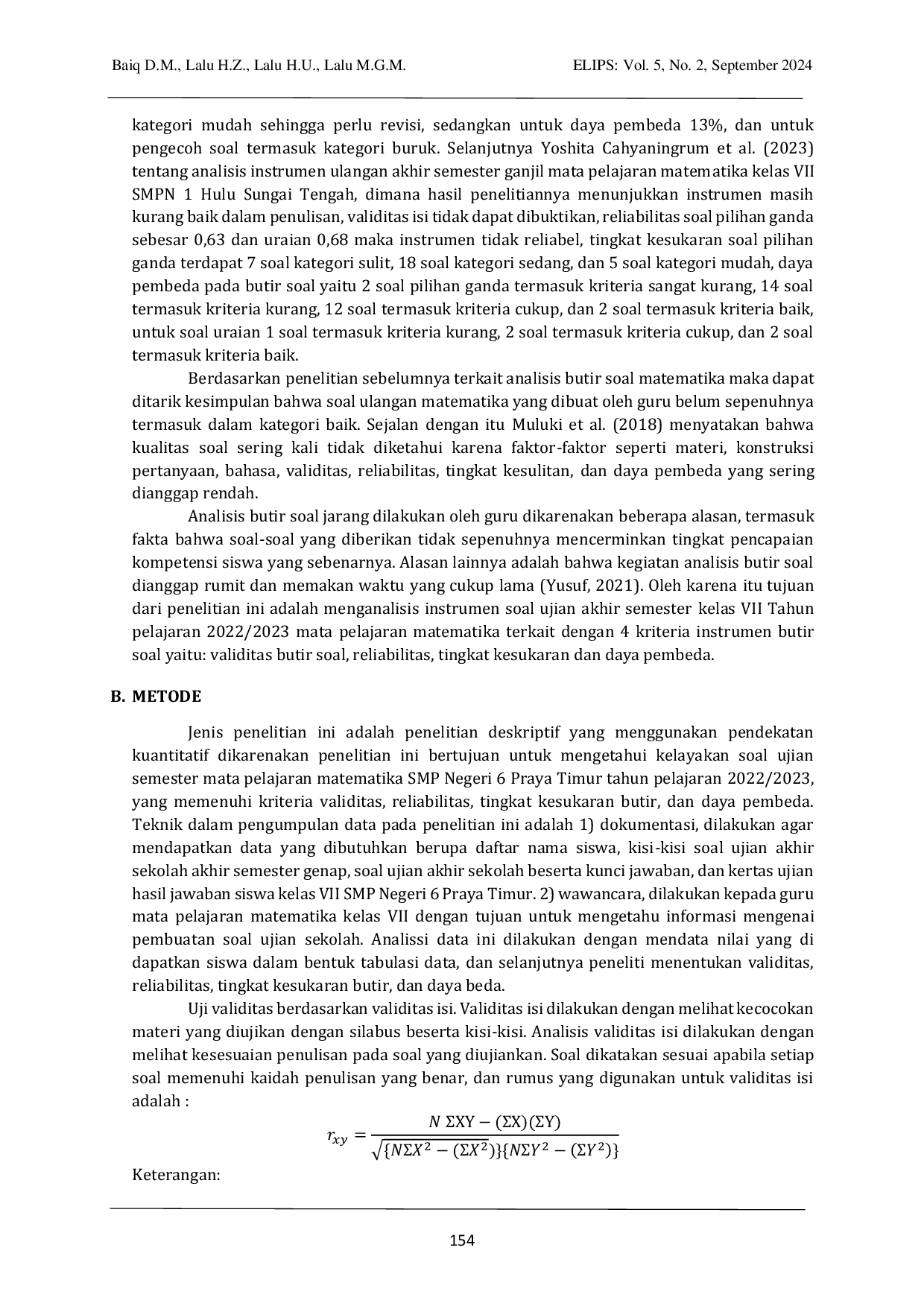 JURIS Analisis Butir Soal Ujian Akhir Semester Mata Pelajaran Matematika SMP Negeri 6 Praya Timur