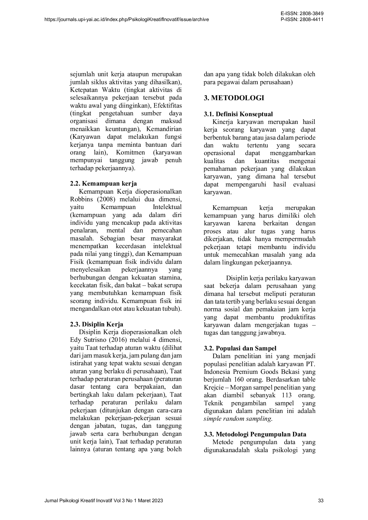 JURIS Hubungan Antara Kemampuan Kerja dan Disiplin Kerja dengan Kinerja Karyawan PT Indonesia Premium Goods Bekasi