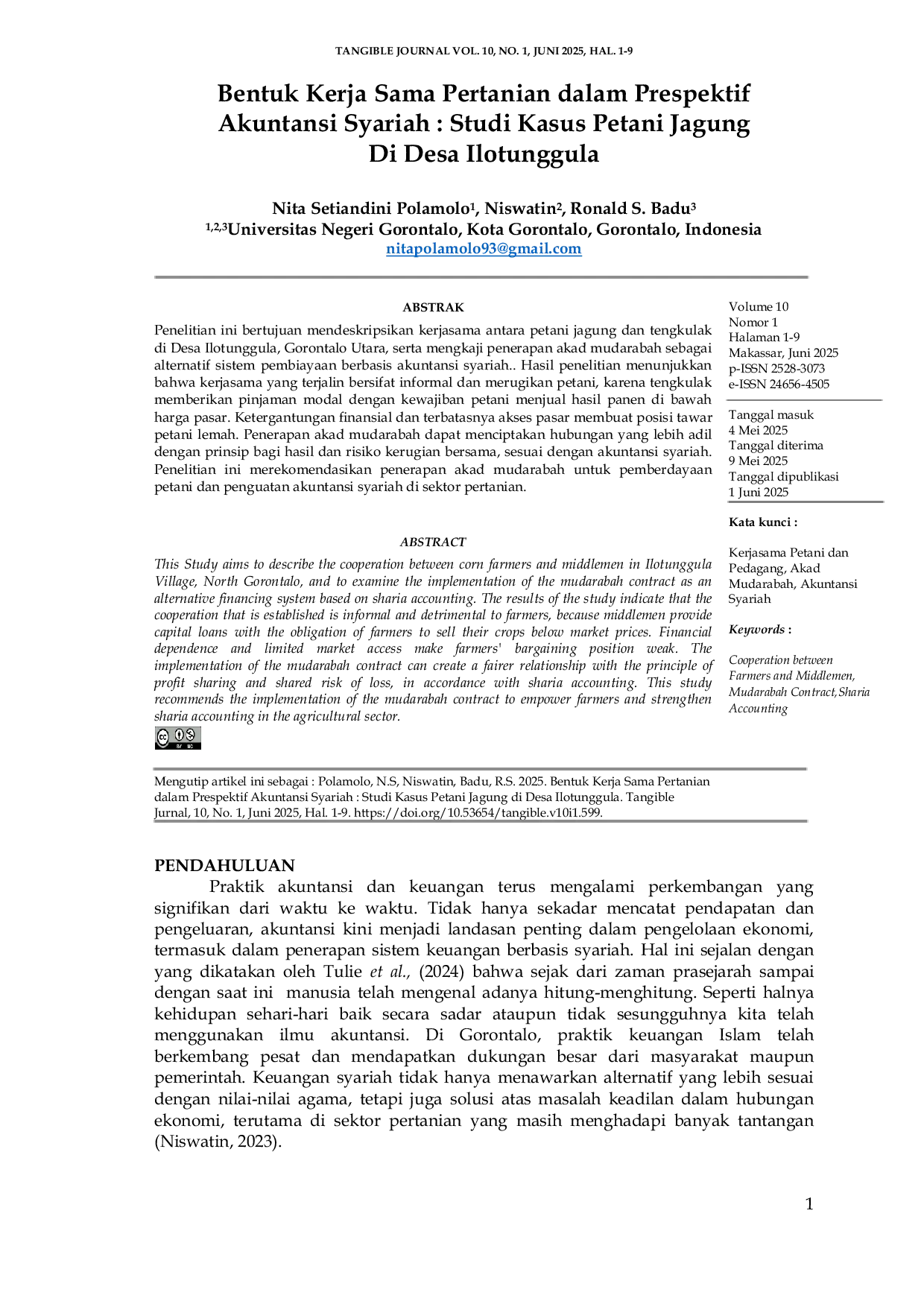 JURIS Bentuk Kerja Sama Pertanian Dalam Prespektif Akuntansi Syariah Studi Kasus Petani Jagung Di Desa Ilotunggula