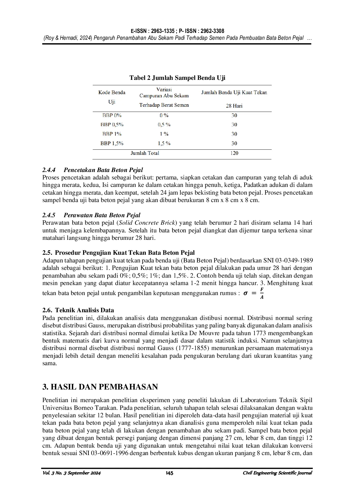 JURIS Pengaruh Penambahan Abu Sekam Padi Terhadap Semen Pada Pembuatan Bata Beton Pejal Studi Kasus 0 0 5 1 Dan 1 5