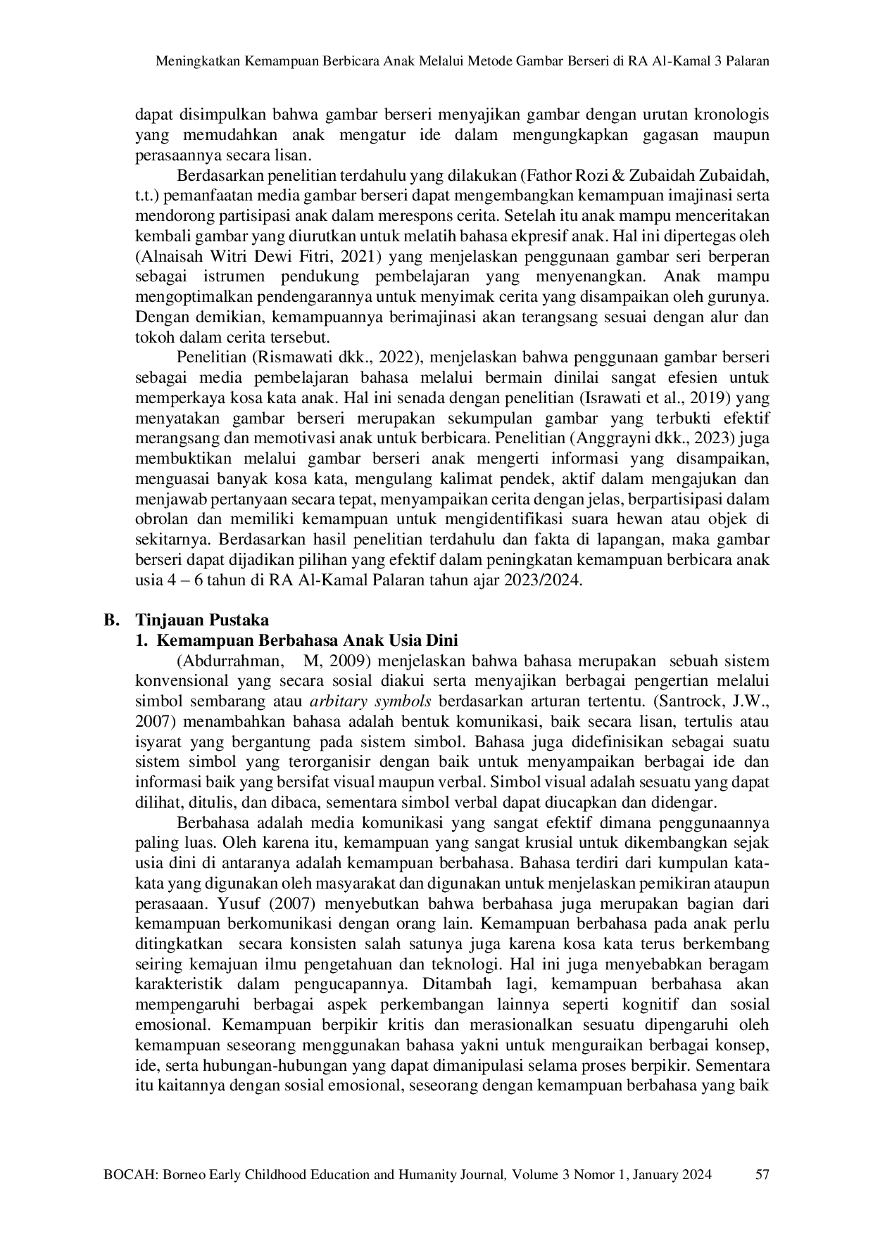 JURIS Meningkatkan Kemampuan Berbicara Anak melalui Metode Gambar Berseri di RA Al Kamal 3 Palaran