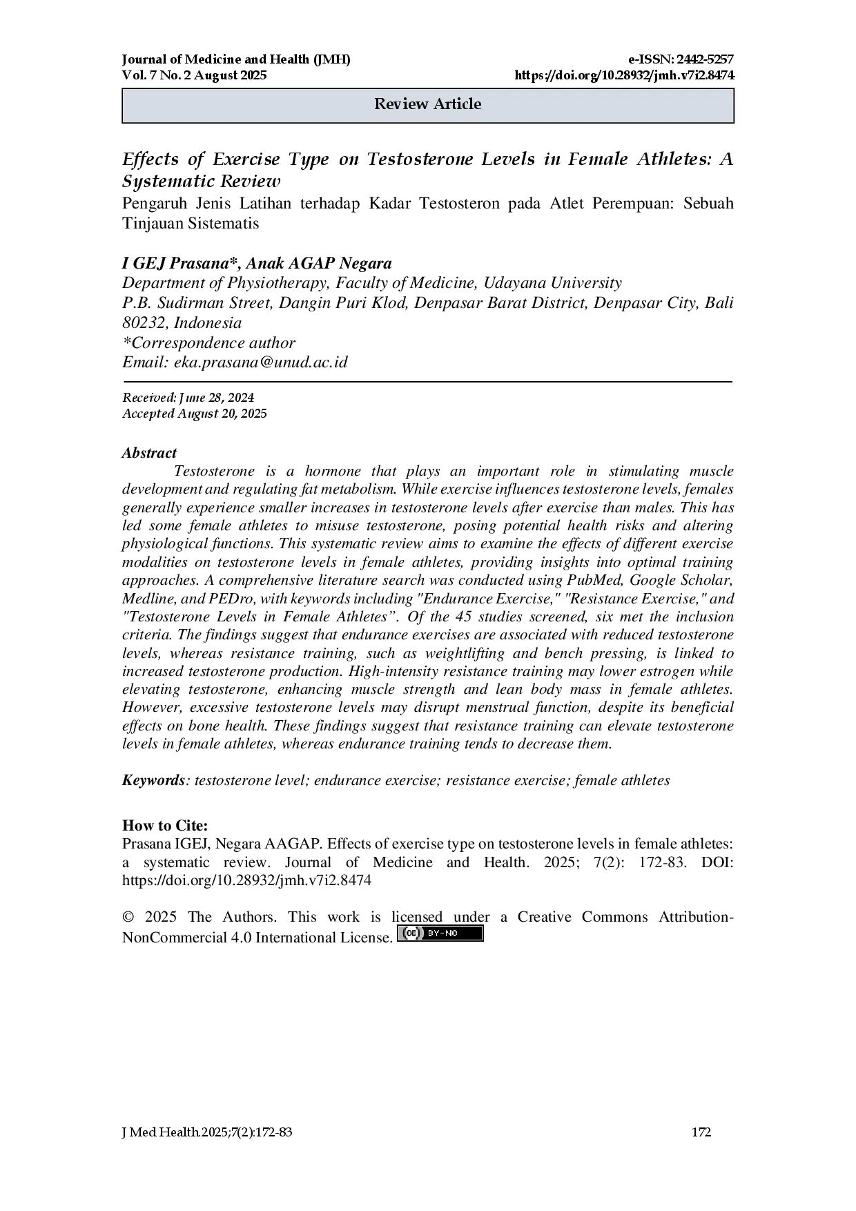 juris Effects of Exercise Type on Testosterone Levels in Female Athletes A Systematic Review