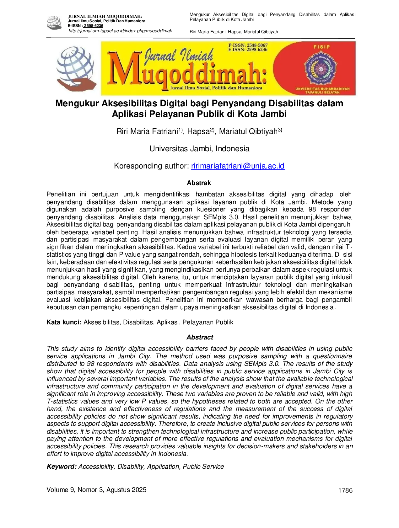 JURIS Mengukur Aksesibilitas Digital bagi Penyandang Disabilitas dalam Aplikasi Pelayanan Publik di Kota Jambi