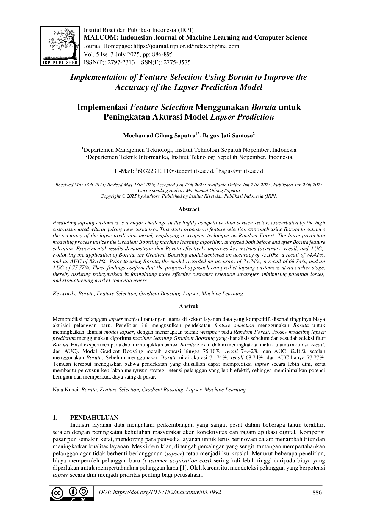 juris Implementasi Feature Selection Menggunakan Boruta untuk Peningkatan Akurasi Model Lapser Prediction