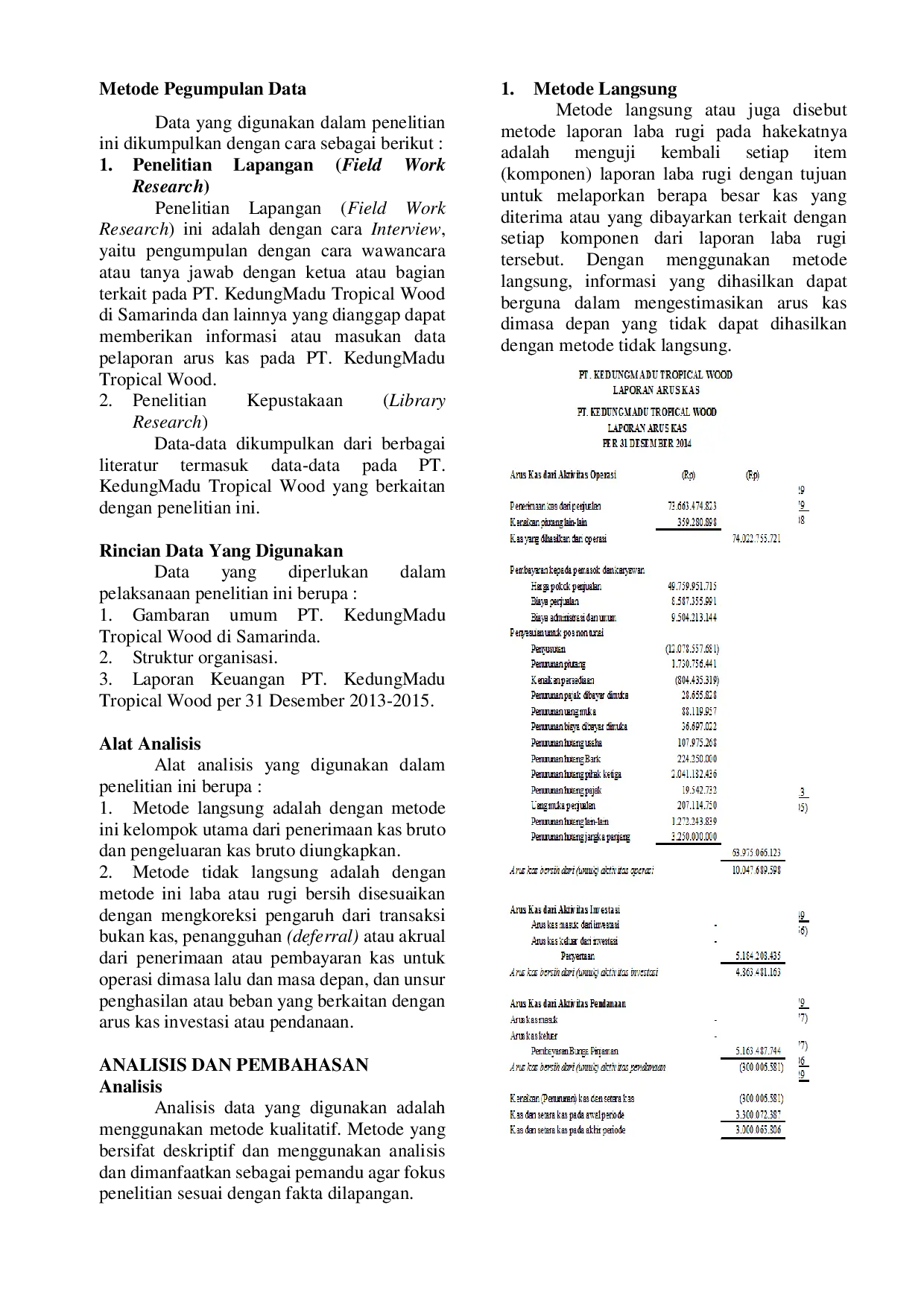 JURIS Pelaporan Arus Kas Pada PT Kedungmadu Tropical Wood Di Samarinda
