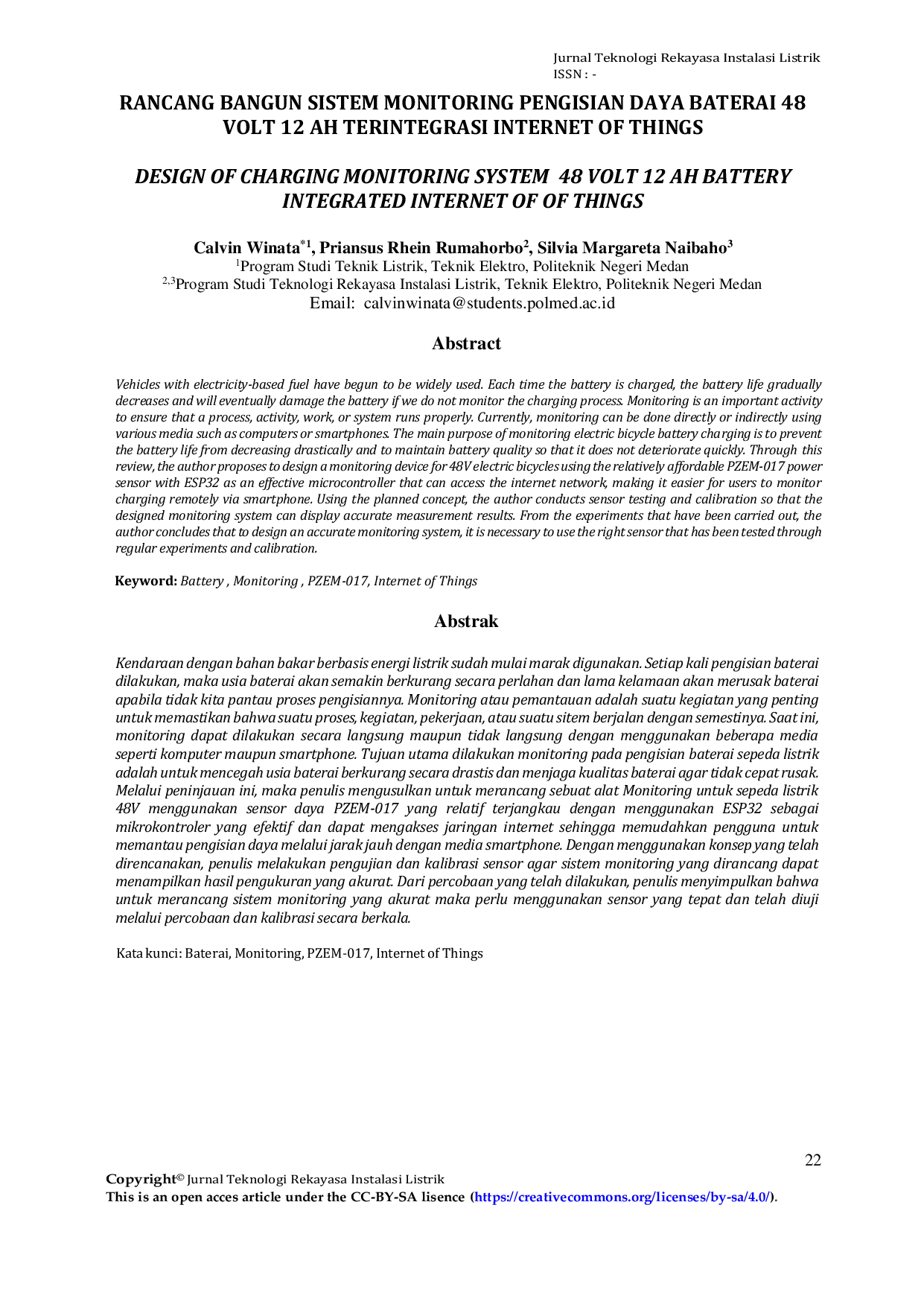 JURIS Rancang Bangun Sistem Monitoring Pengisian Daya Baterai 48 Volt 12 Ah Terintegrasi Internet Of Things