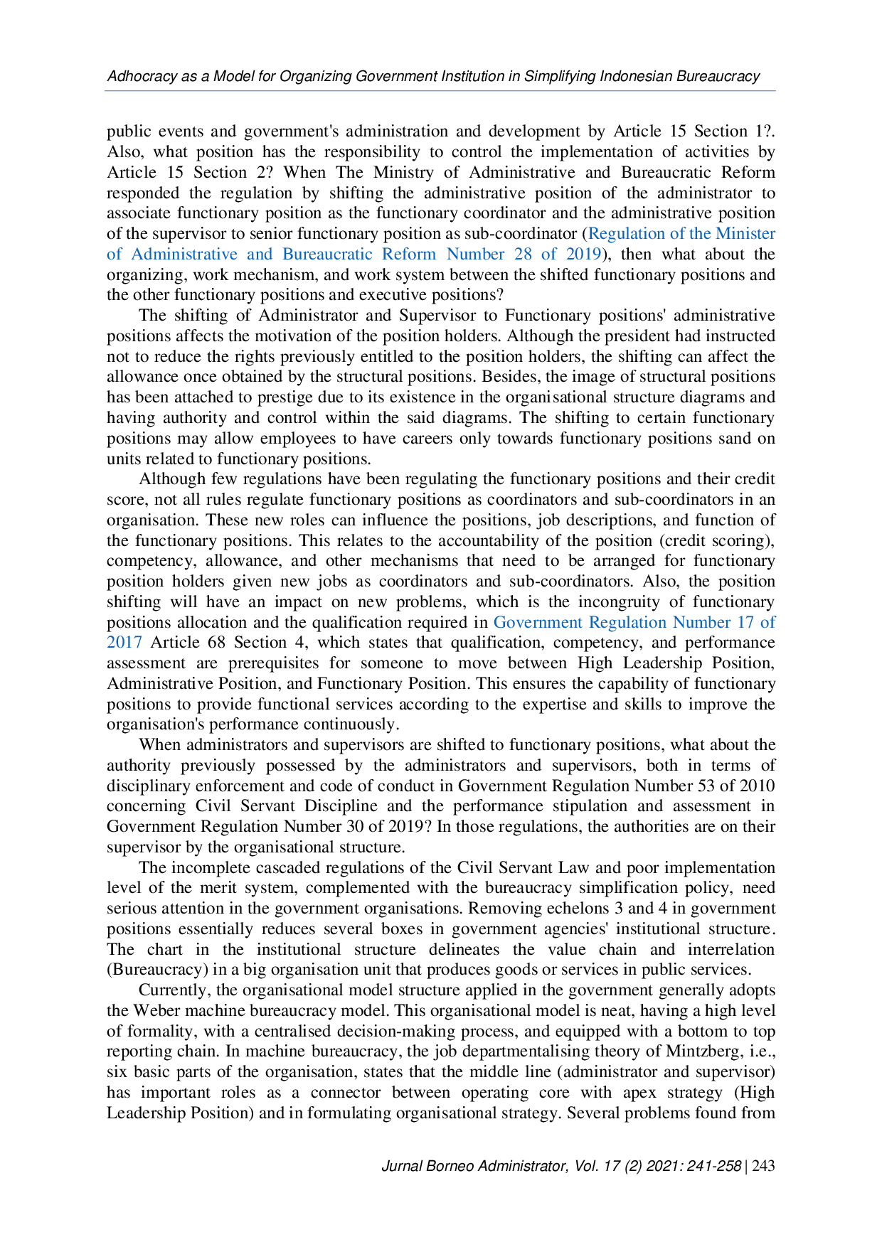 JURIS Adhocracy as a Model for Organizing Government Institution in Simplifying Indonesian Bureaucracy