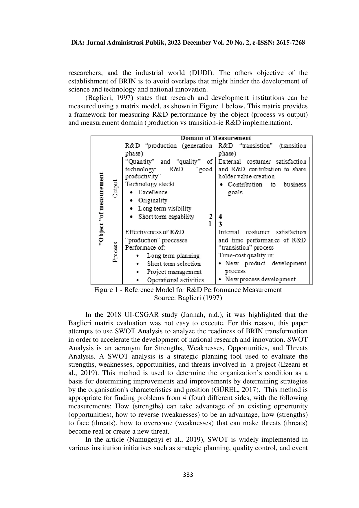 JURIS Analysis of National Research and Innovation Agency BRIN Transformation Readiness to Accelerate National Research and Innovation Development Using SWOT Analysis