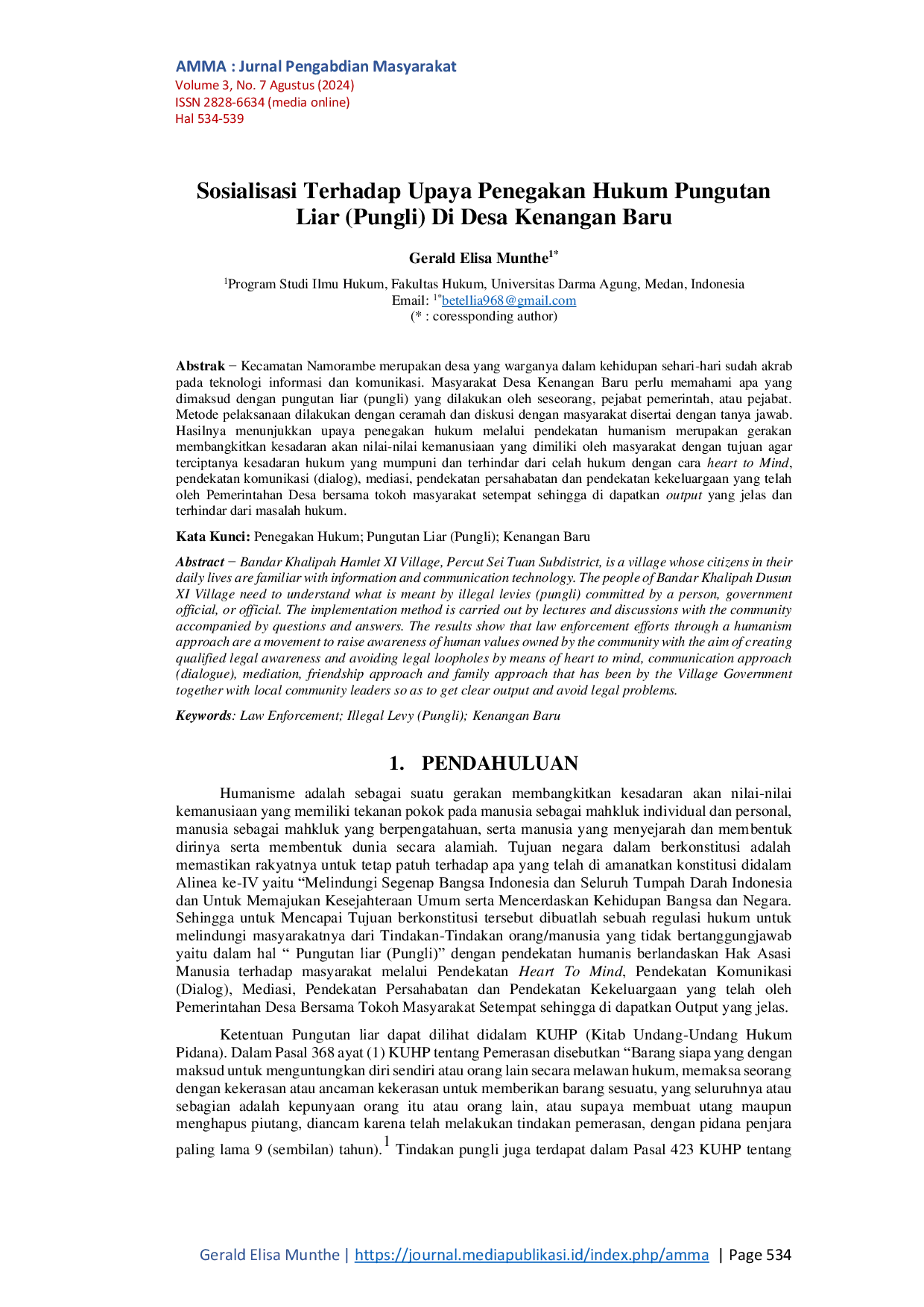 JURIS Sosialisasi Terhadap Upaya Penegakan Hukum Pungutan Liar Pungli Di Desa Kenangan Baru