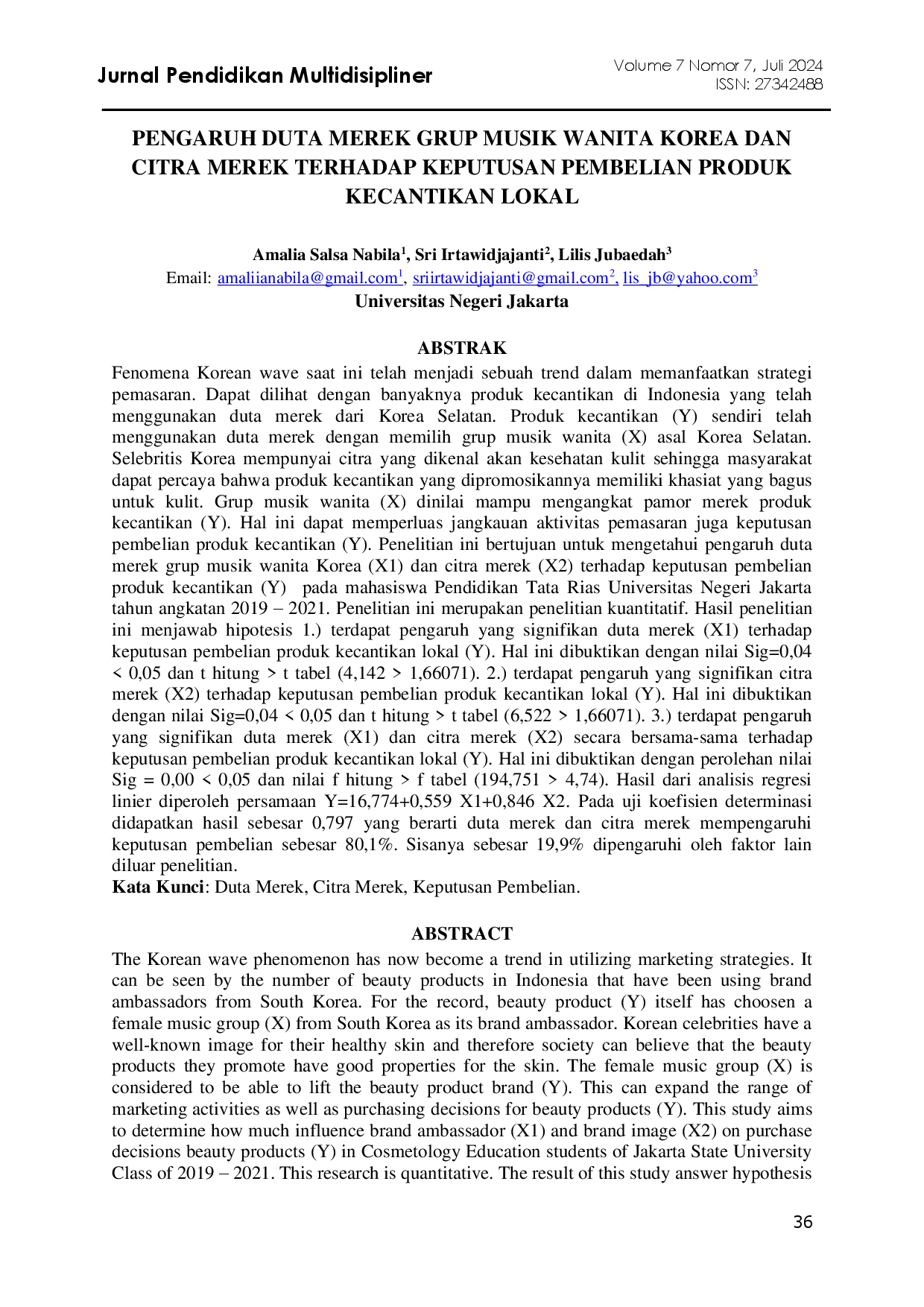 juris The Influence of Korean Female Music Group Brand Ambassadors and Brand Image on the Purchase Decision of Local Beauty Products