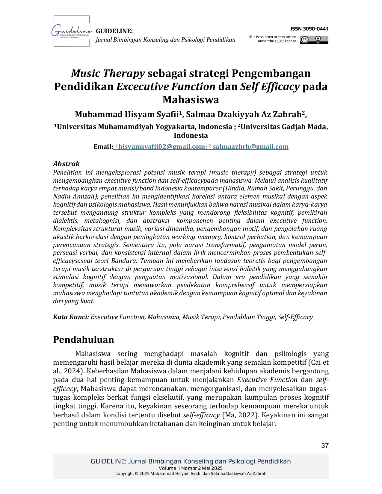 JURIS Music Therapy sebagai strategi Pengembangan Pendidikan Excecutive Function dan Self Efficacy pada Mahasiswa