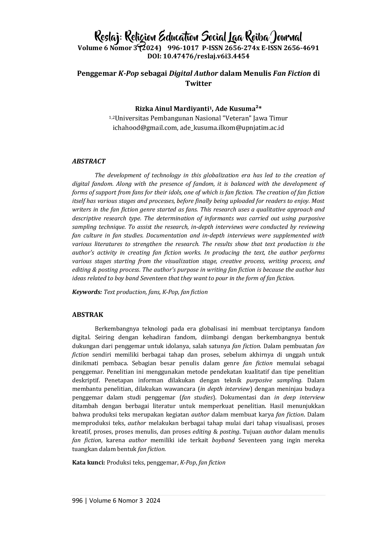 JURIS Penggemar K Pop sebagai Digital Author dalam Menulis Fan Fiction di Twitter