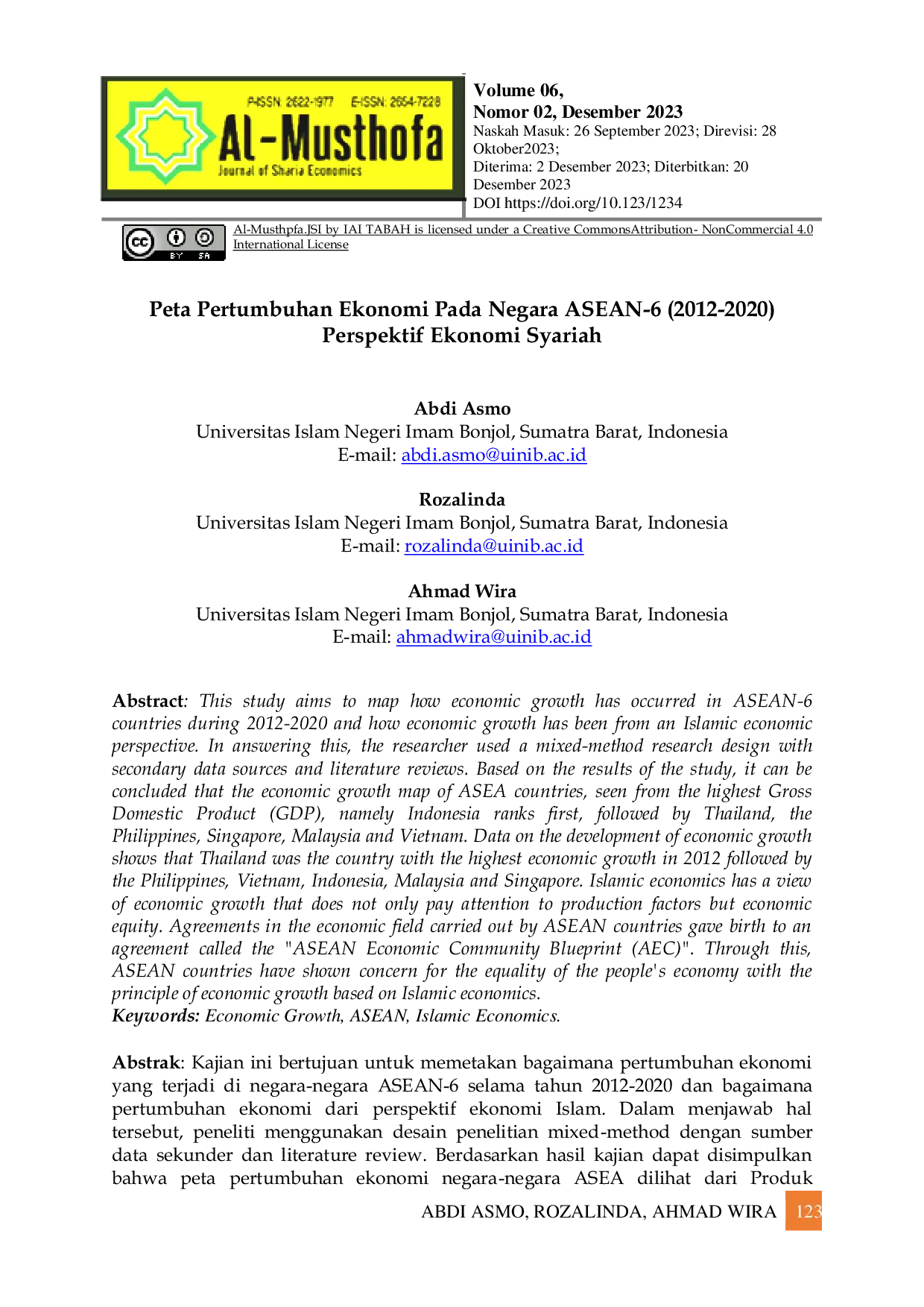 JURIS Peta Pertumbuhan Ekonomi Pada Negara ASEAN 6 2012 2020 Perspektif Ekonomi Syariah