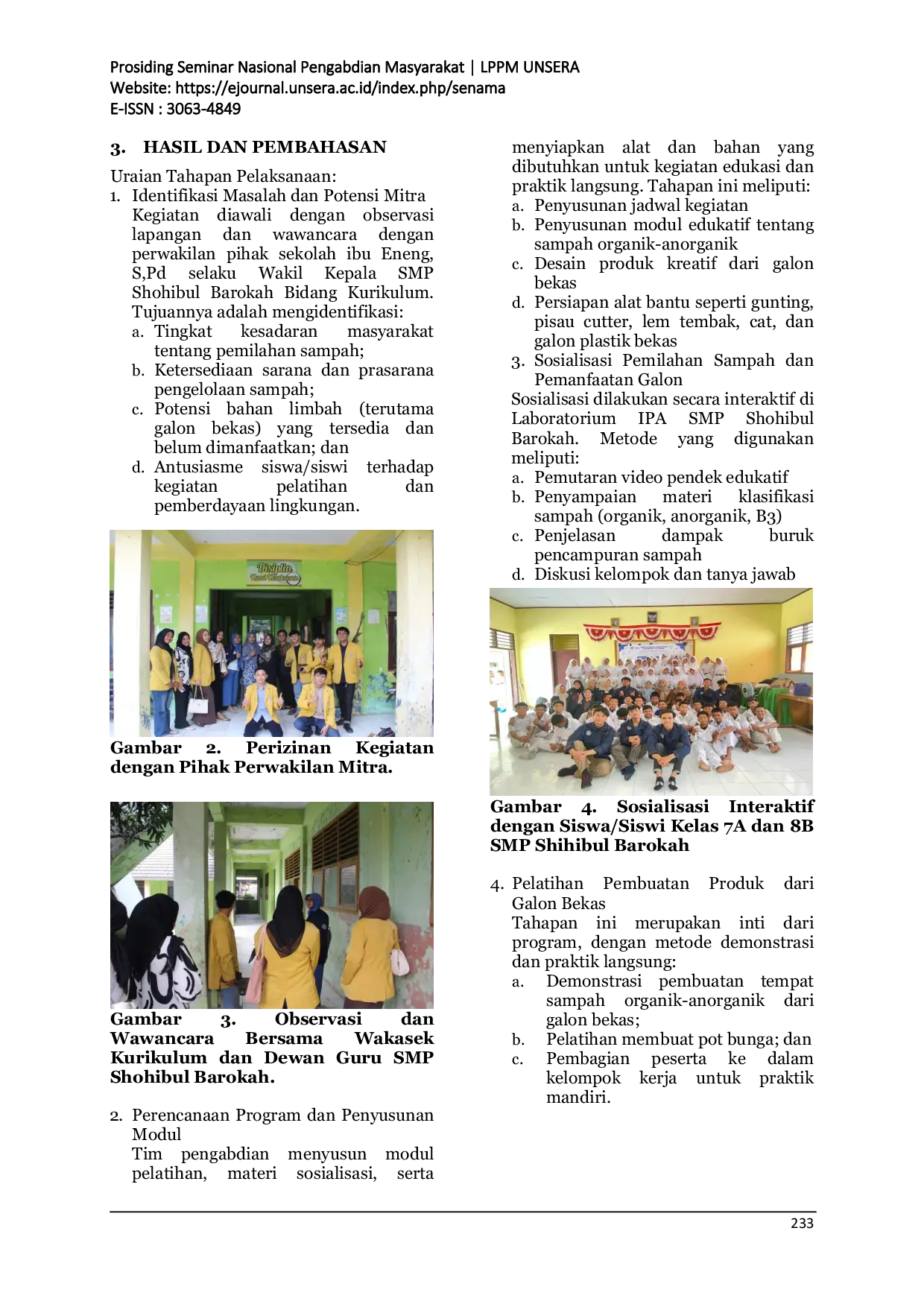 JURIS Pemanfaatan Galon Bekas sebagai Wadah Sampah Oleh Siswa SMP Shohibul Barokah