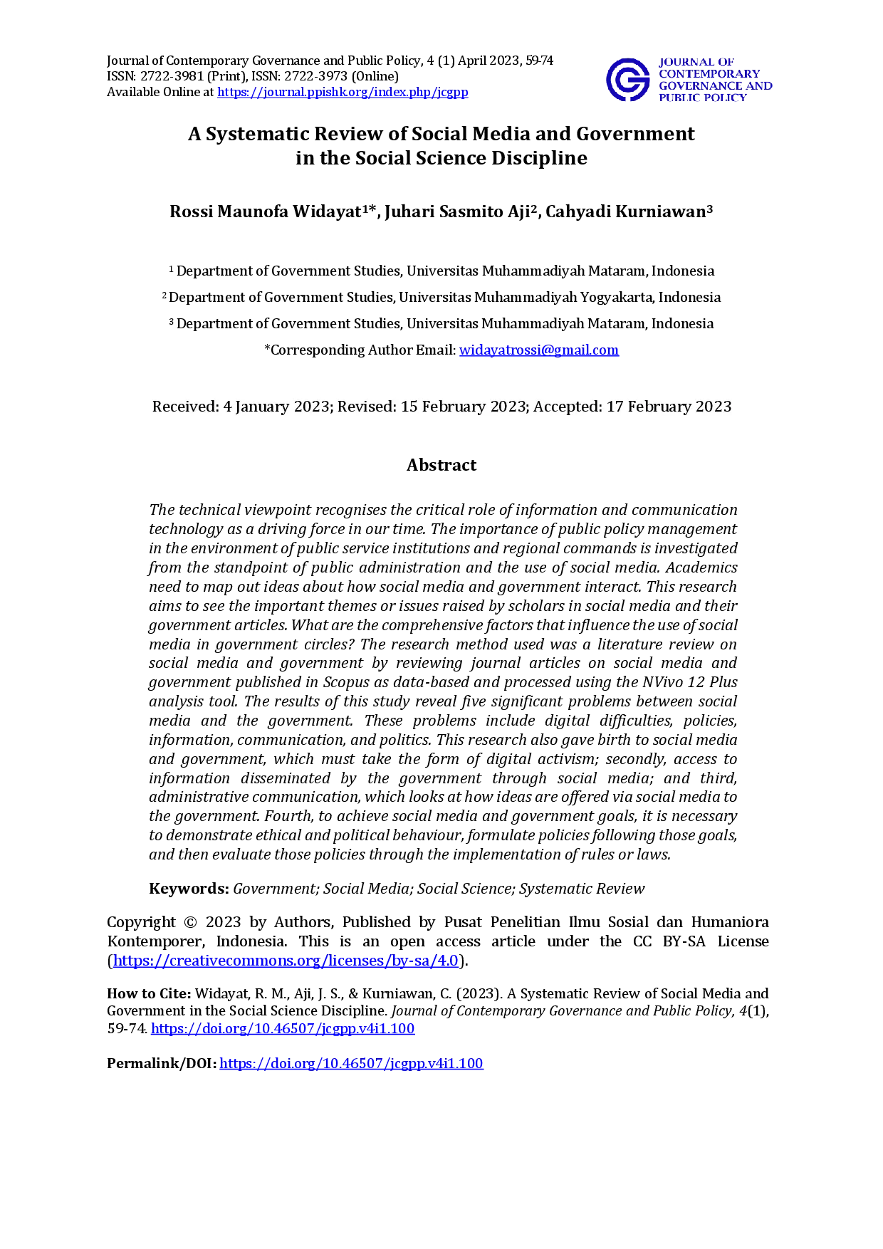juris A Systematic Review Of Social Media And Government In The Social Science Discipline