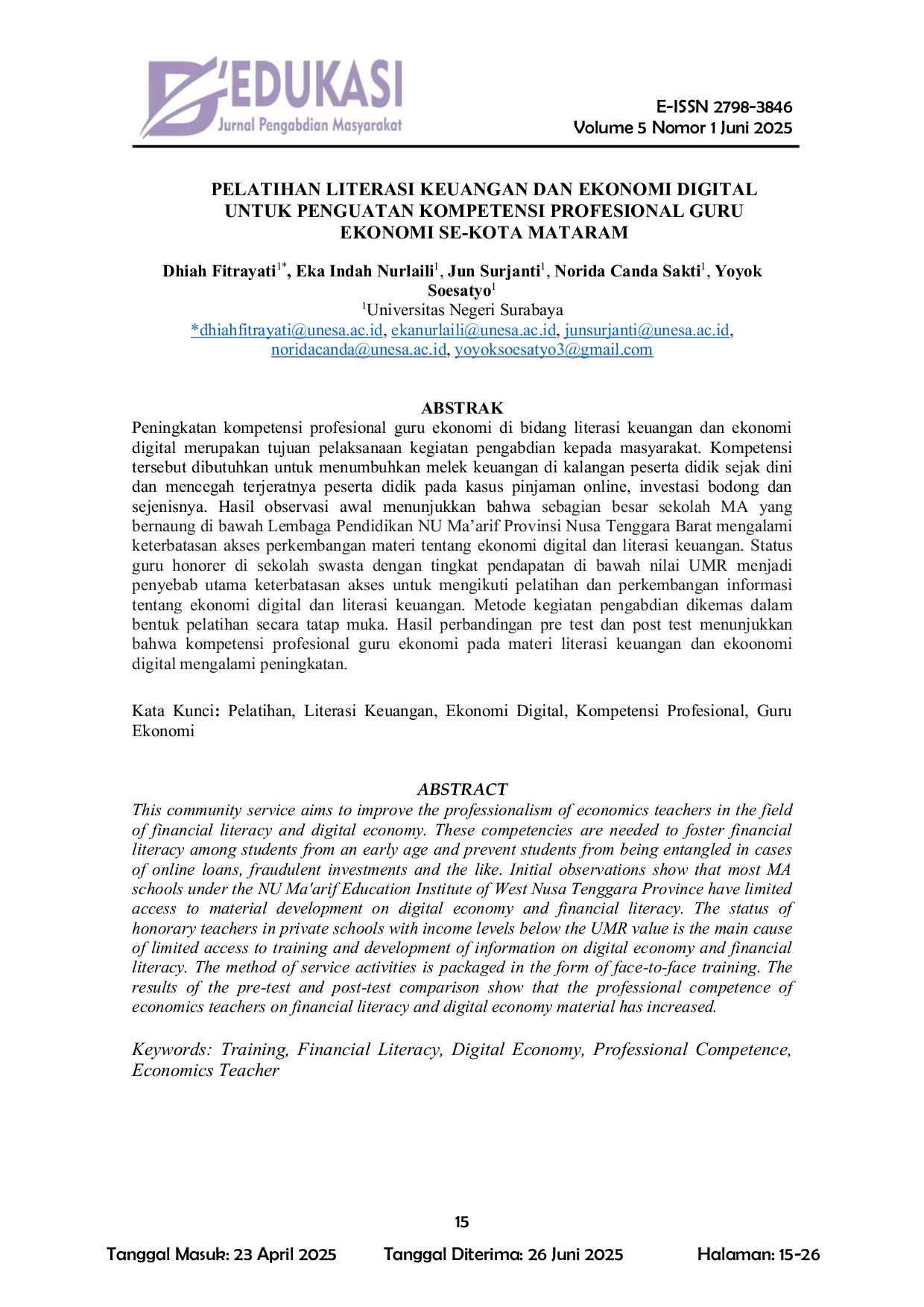 JURIS Pelatihan Literasi Keuangan dan Ekonomi Digital untuk Penguatan Kompetensi Profesional Guru Ekonomi Se Kota Mataram