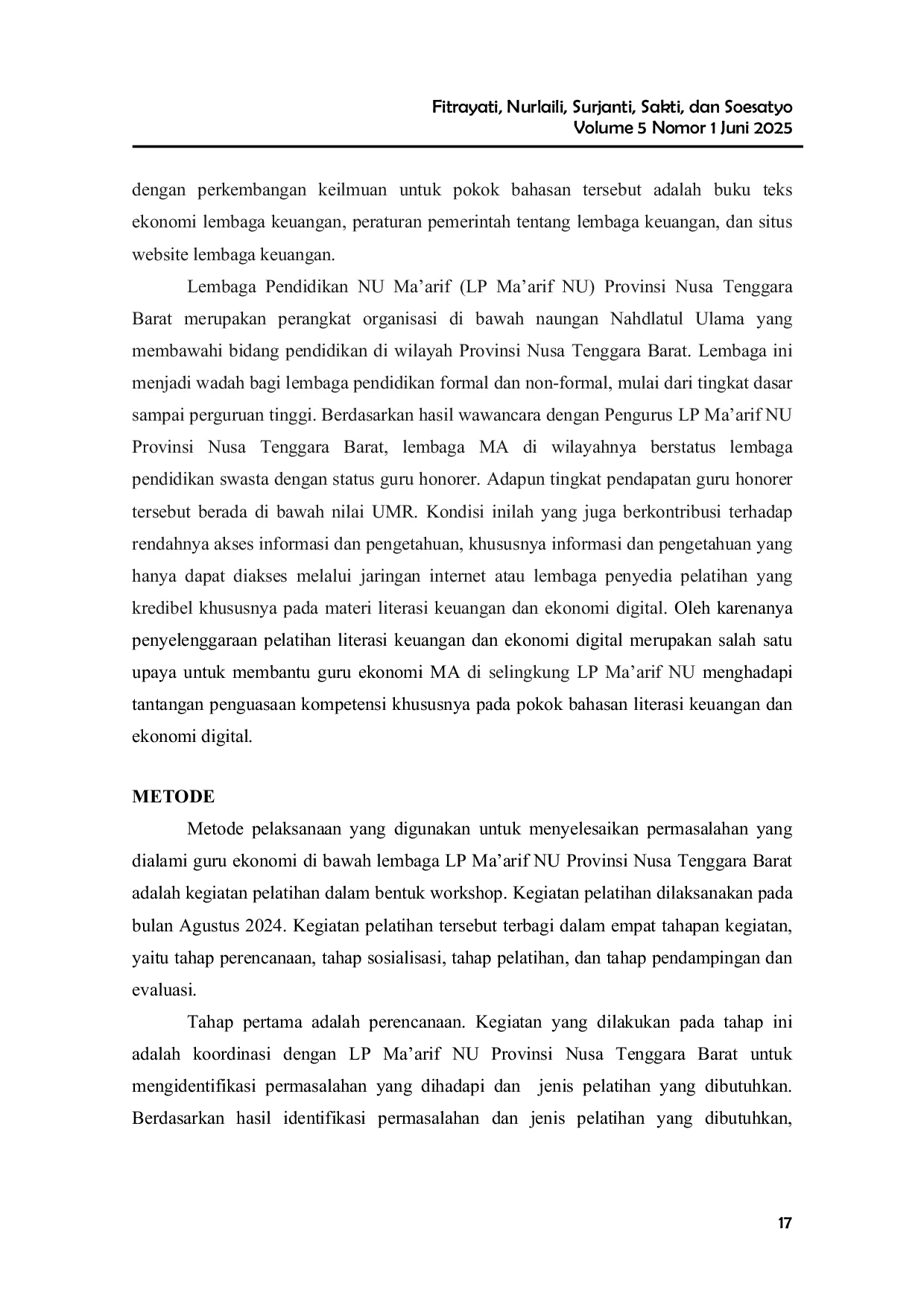 JURIS Pelatihan Literasi Keuangan dan Ekonomi Digital untuk Penguatan Kompetensi Profesional Guru Ekonomi Se Kota Mataram