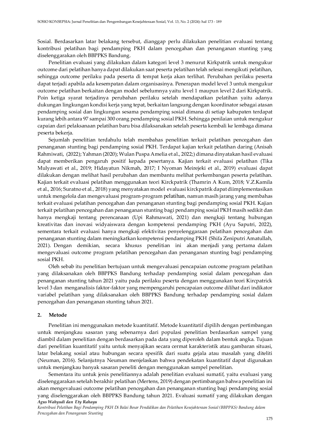 JURIS Kontribusi Pelatihan Pendamping Sosial PKH di Balai Besar Pendidikan dan Pelatihan Kesejahteraan Sosial Bandung untuk Pencegahan dan Penanganan Stunting