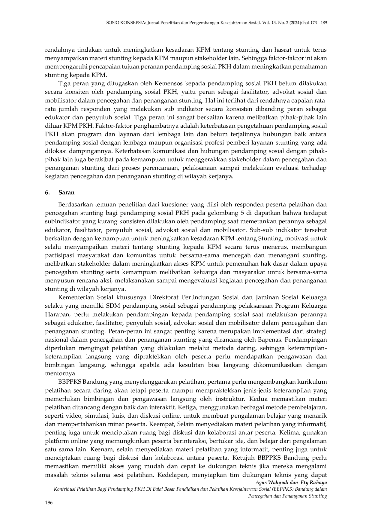 JURIS Kontribusi Pelatihan Pendamping Sosial PKH di Balai Besar Pendidikan dan Pelatihan Kesejahteraan Sosial Bandung untuk Pencegahan dan Penanganan Stunting