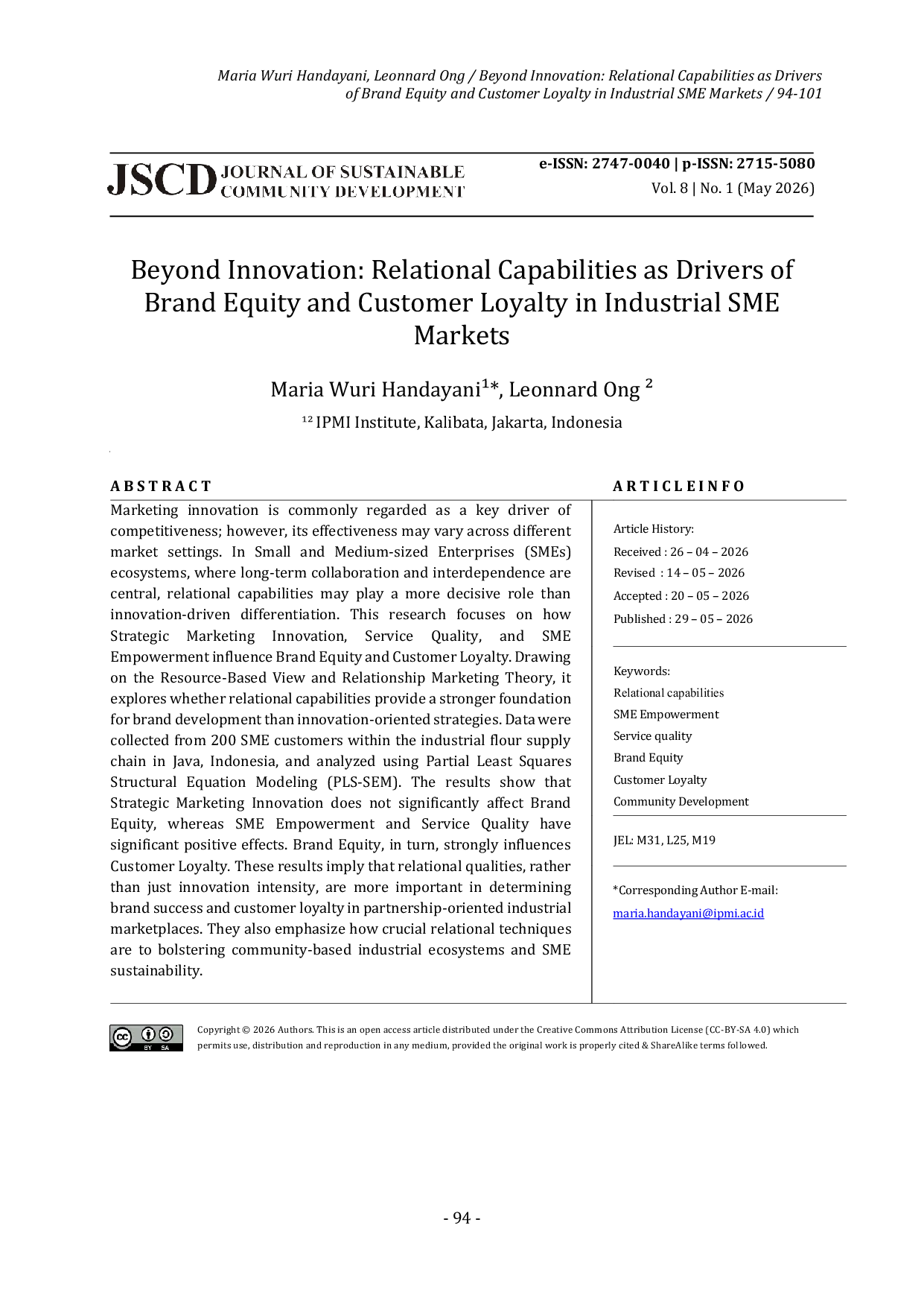 JURIS Beyond Innovation Relational Capabilities as Drivers of Brand Equity and Customer Loyalty in Industrial SME Markets