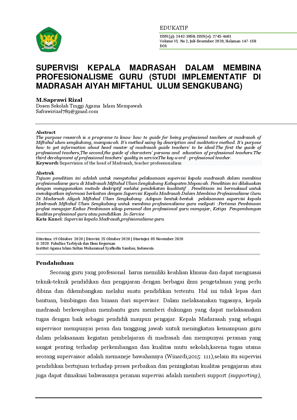 juris Supervisi Kepala Madrasah Dalam Membina Profesionalisme Guru