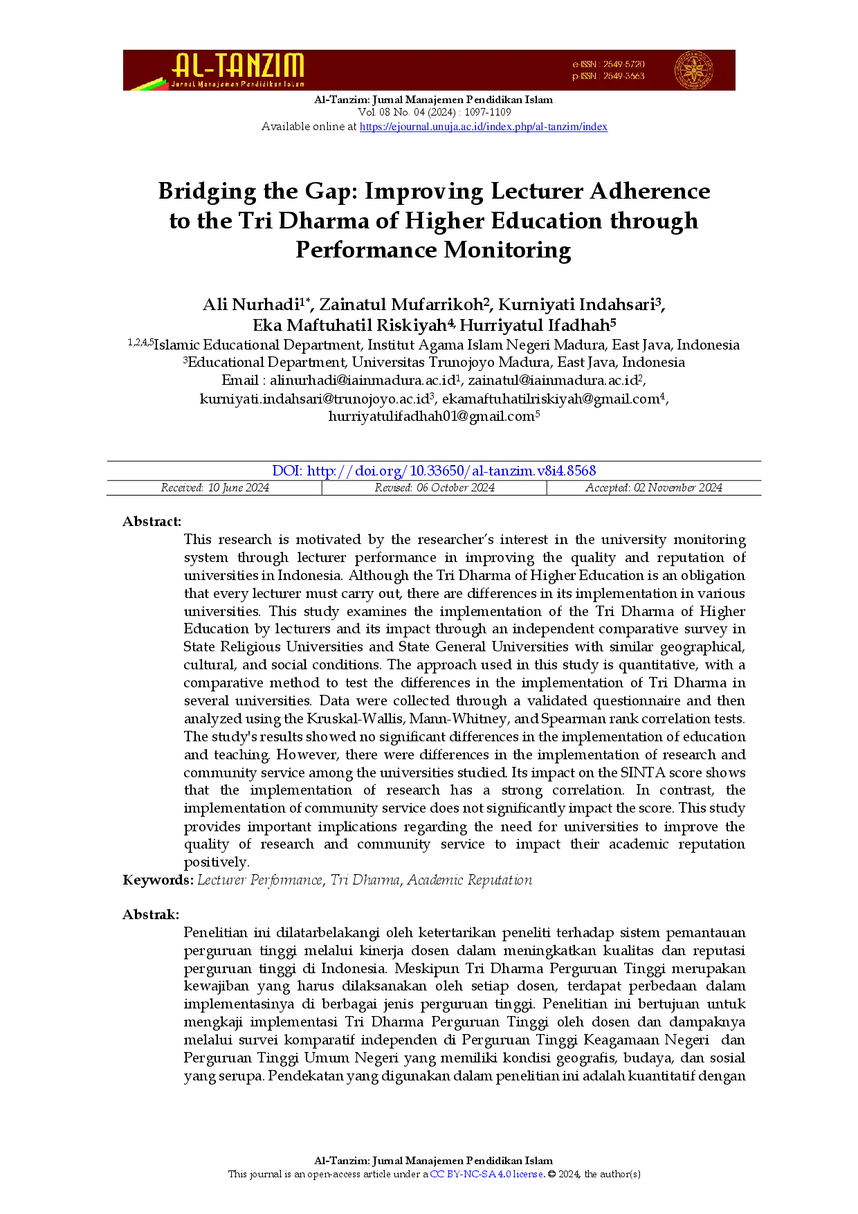 juris Bridging the Gap Improving Lecturer Adherence to the Tri Dharma of Higher Education through Performance Monitoring